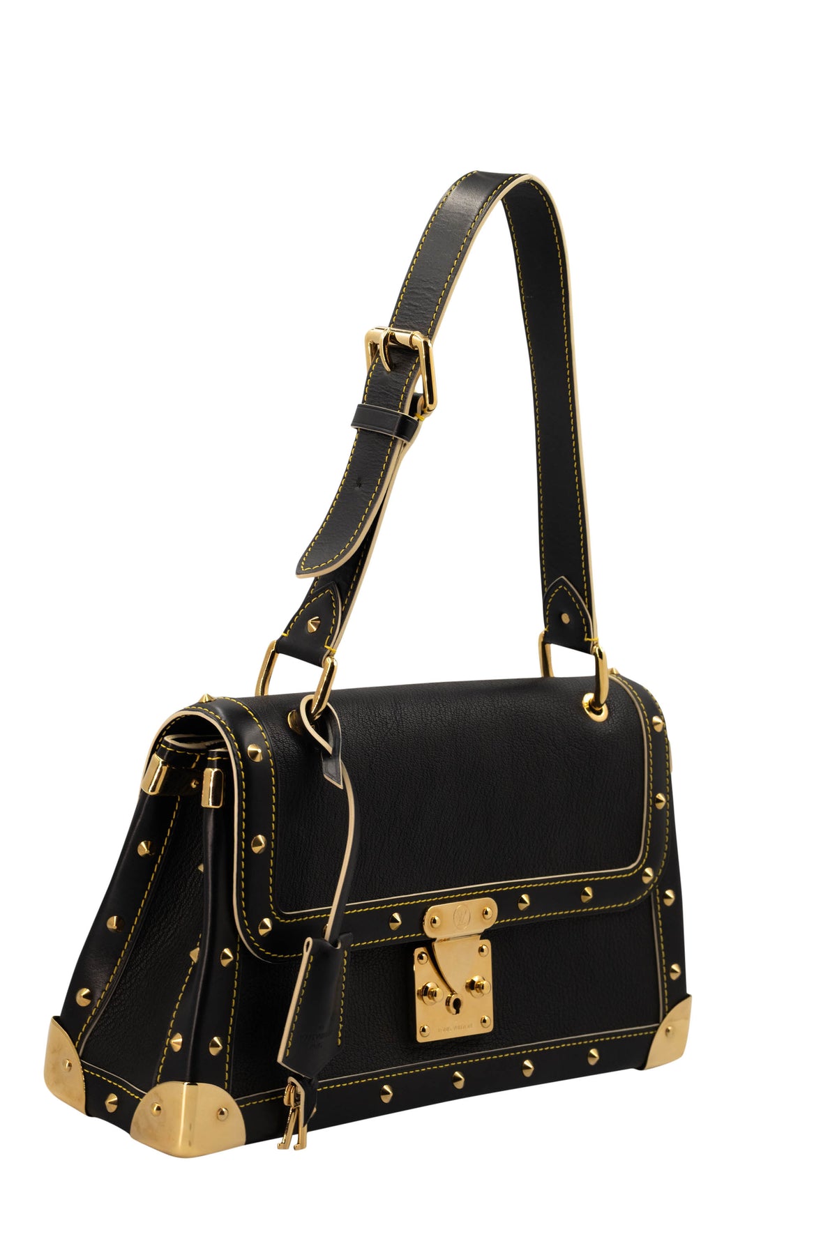 Louis Vuitton Black Suhali Leather Studded Flap Bag 2003