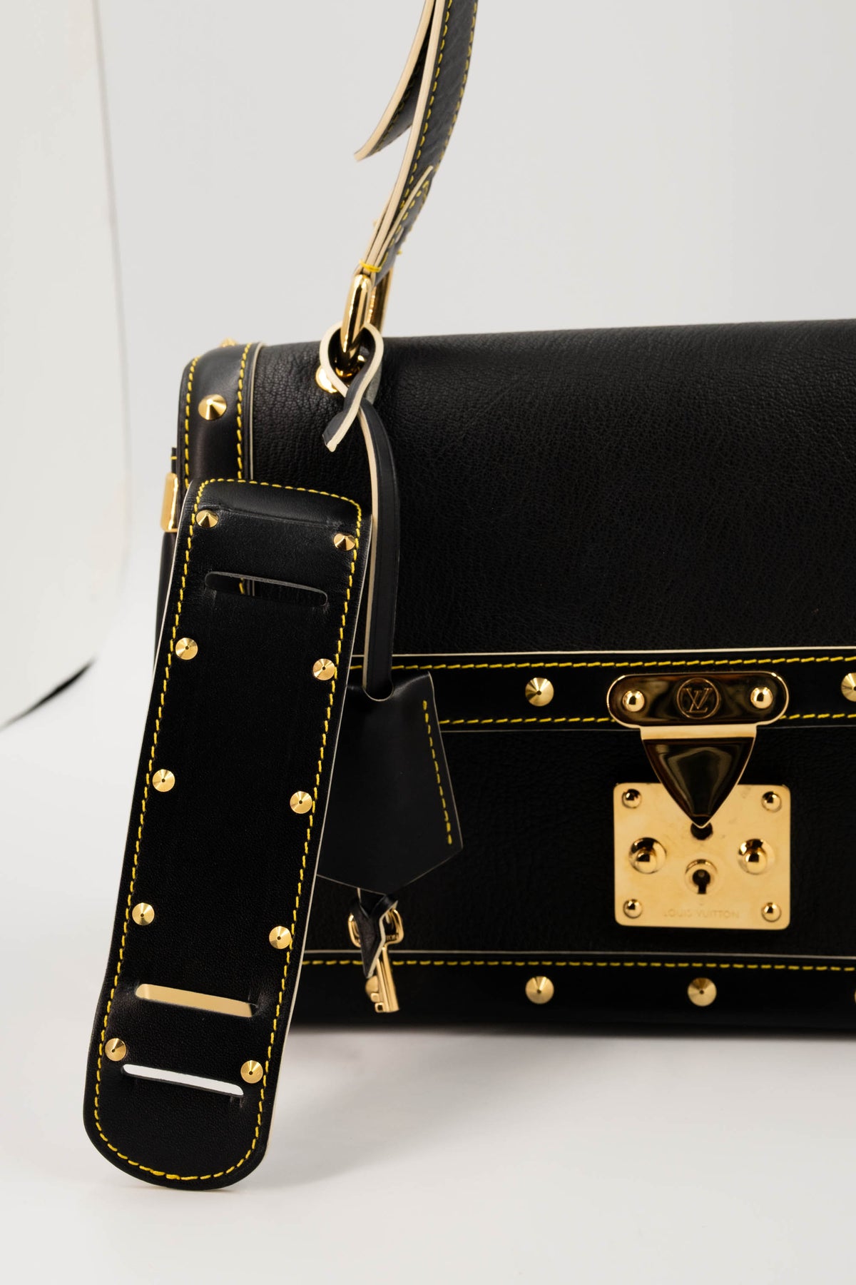 Louis Vuitton Black Suhali Leather Studded Flap Bag 2003