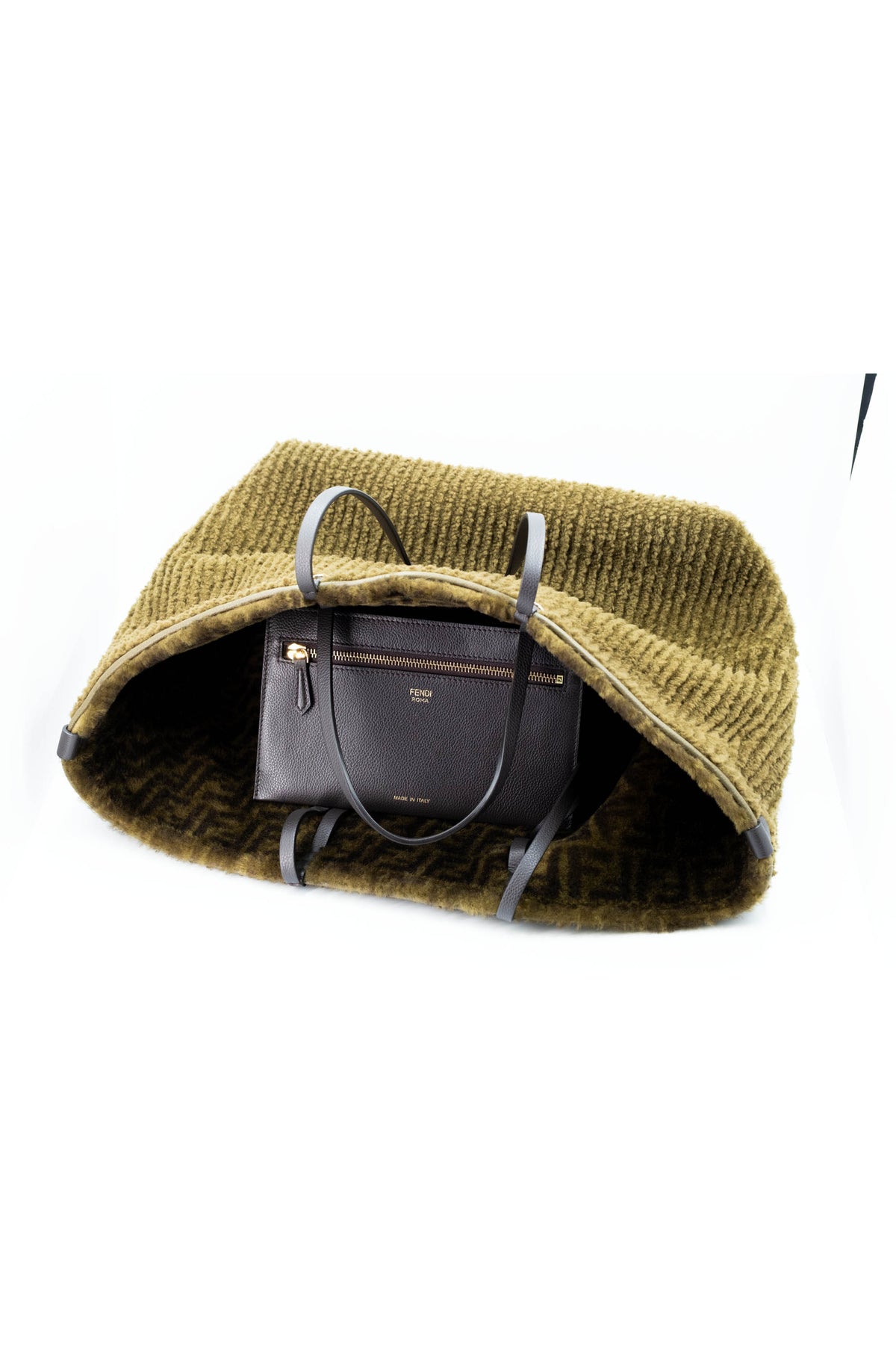 Fendi Olive and Brown Reversible Shearling Tote