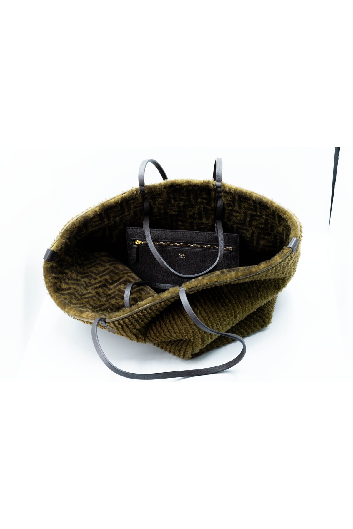 Fendi Olive and Brown Reversible Shearling Tote
