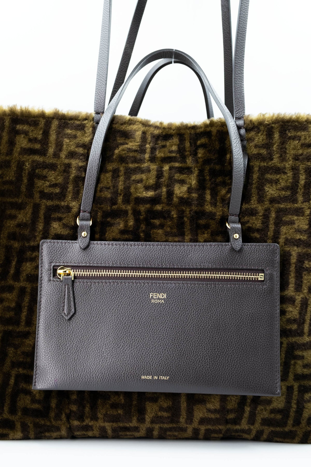 Fendi Olive and Brown Reversible Shearling Tote