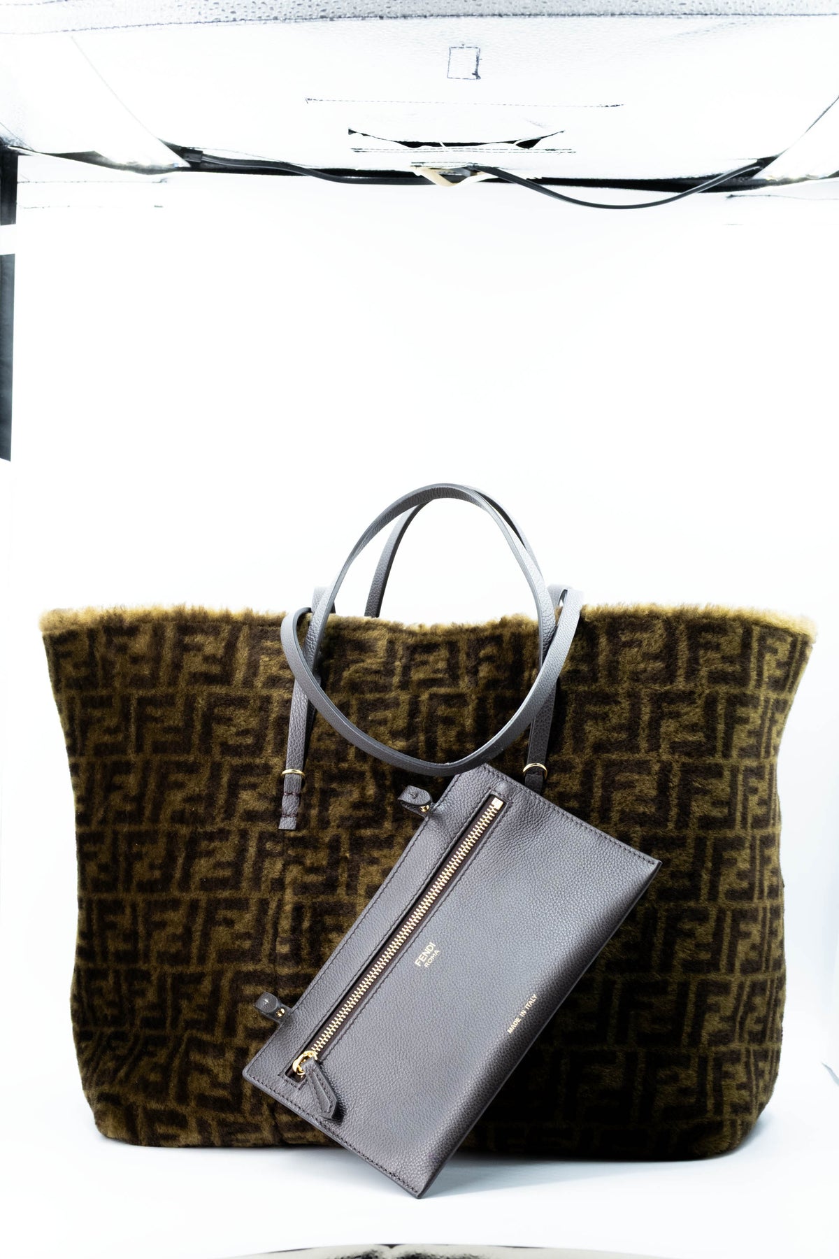 Fendi Olive and Brown Reversible Shearling Tote
