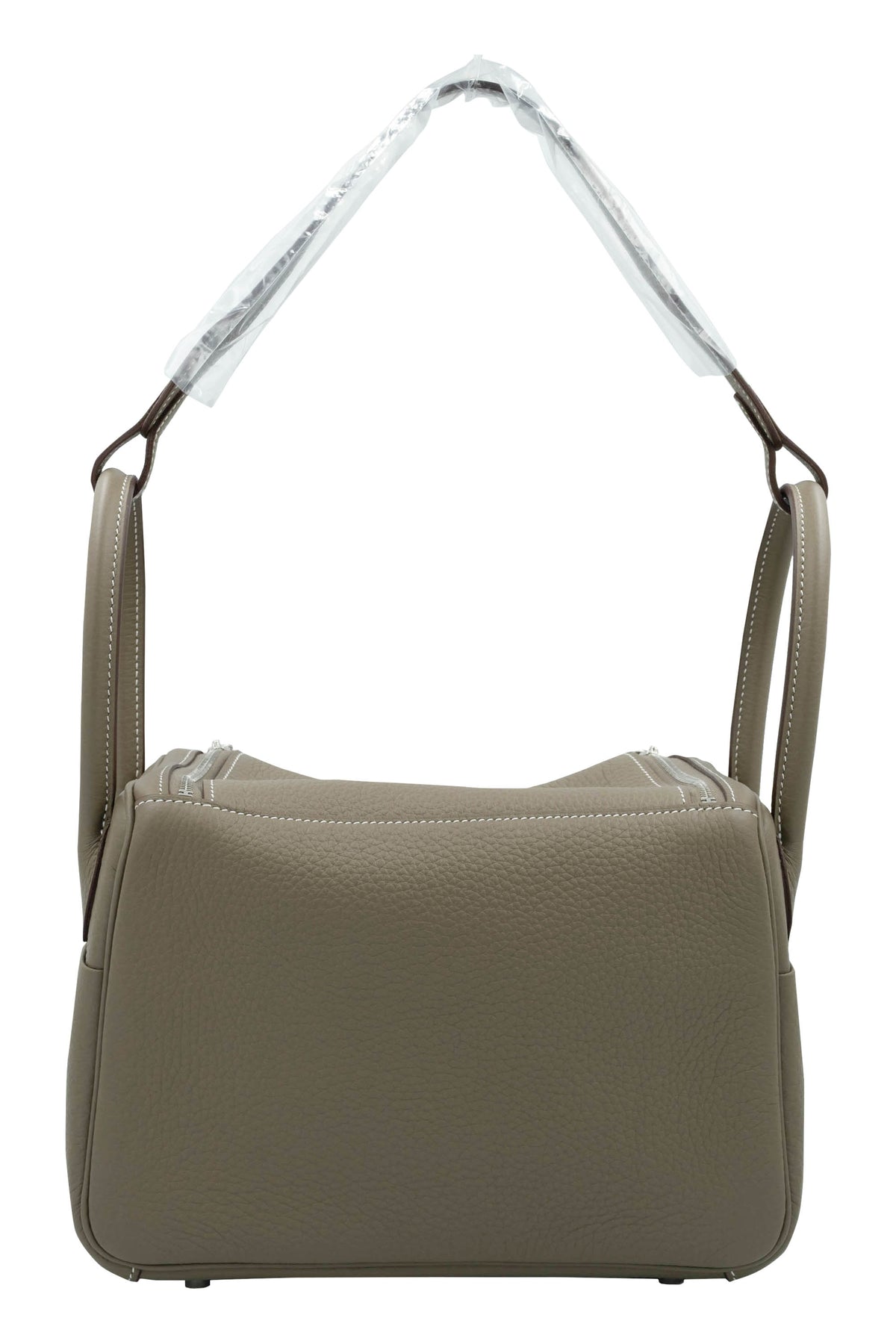 Hermes Etoupe Taurillion Clemence Lindy Dual Handle Shoulder Bag Purse 2025.