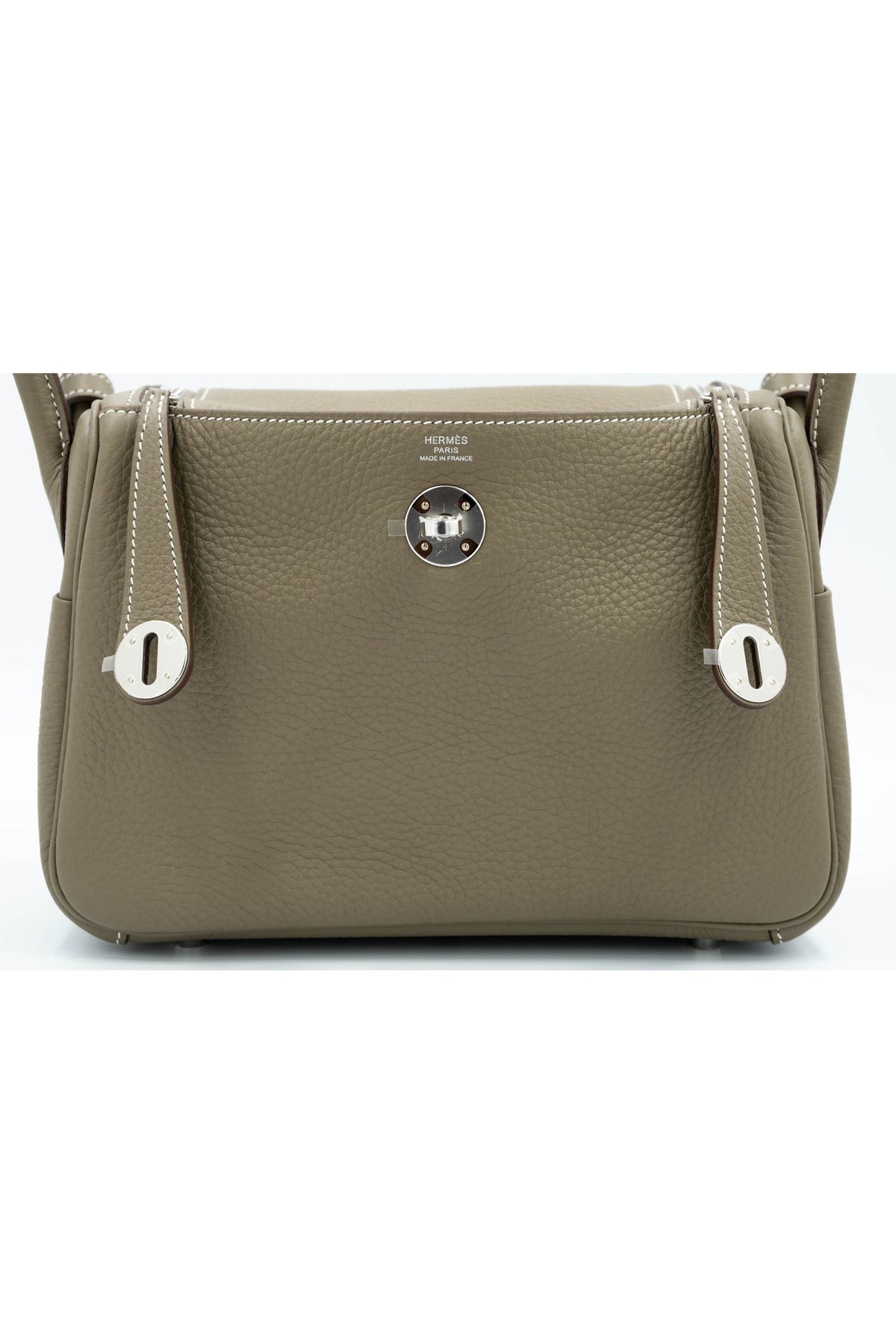 Hermes Etoupe Taurillion Clemence Lindy Dual Handle Shoulder Bag Purse 2025.