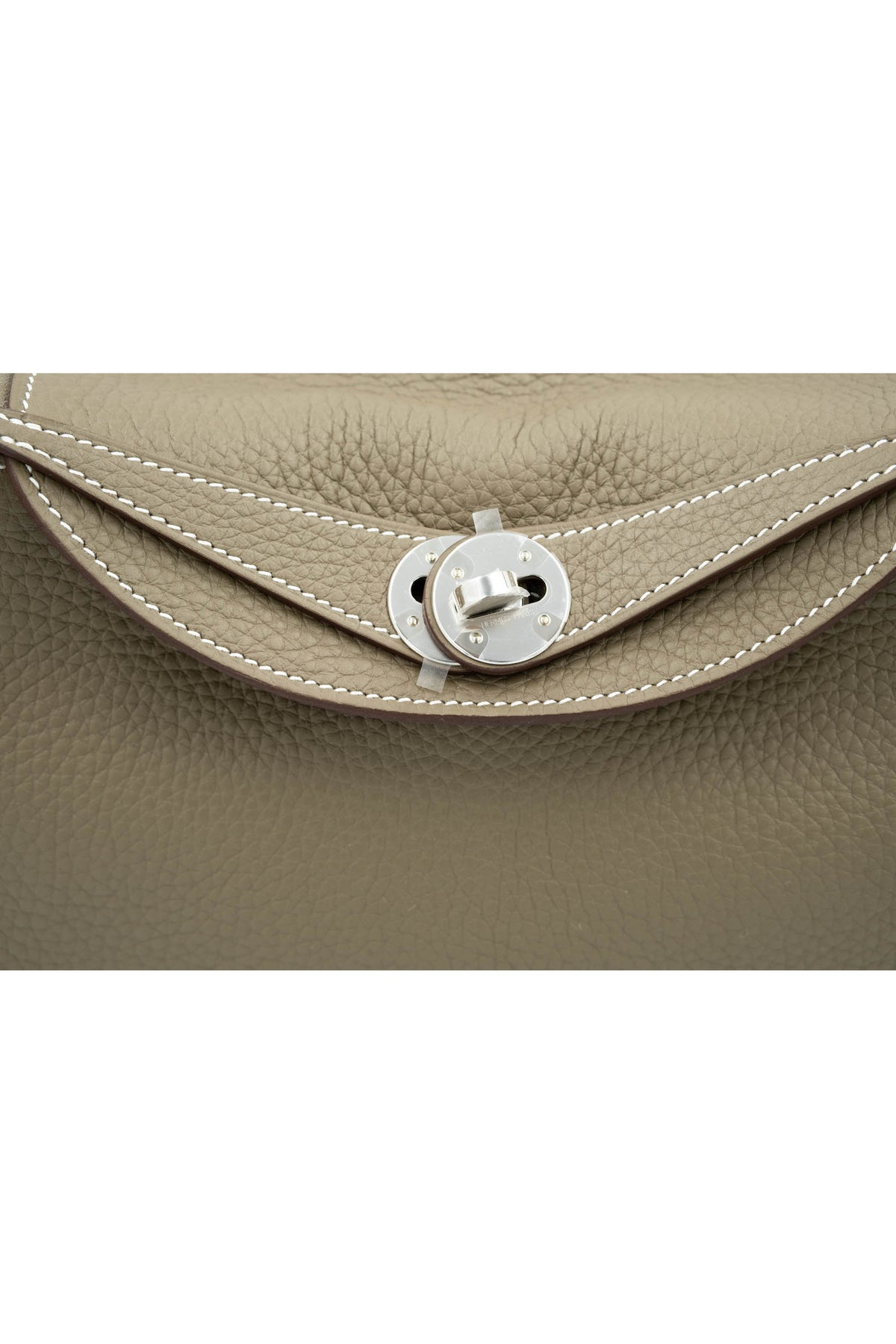 Hermes Etoupe Taurillion Clemence Lindy Dual Handle Shoulder Bag Purse 2025.