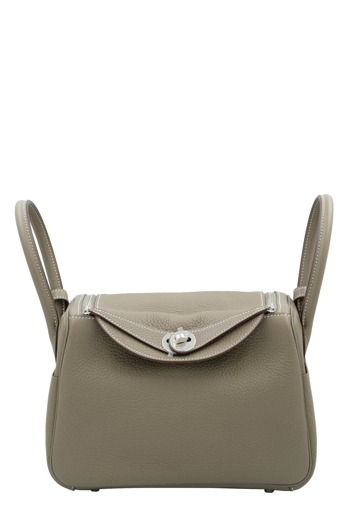 Hermes Etoupe Taurillion Clemence Lindy Dual Handle Shoulder Bag Purse 2025.