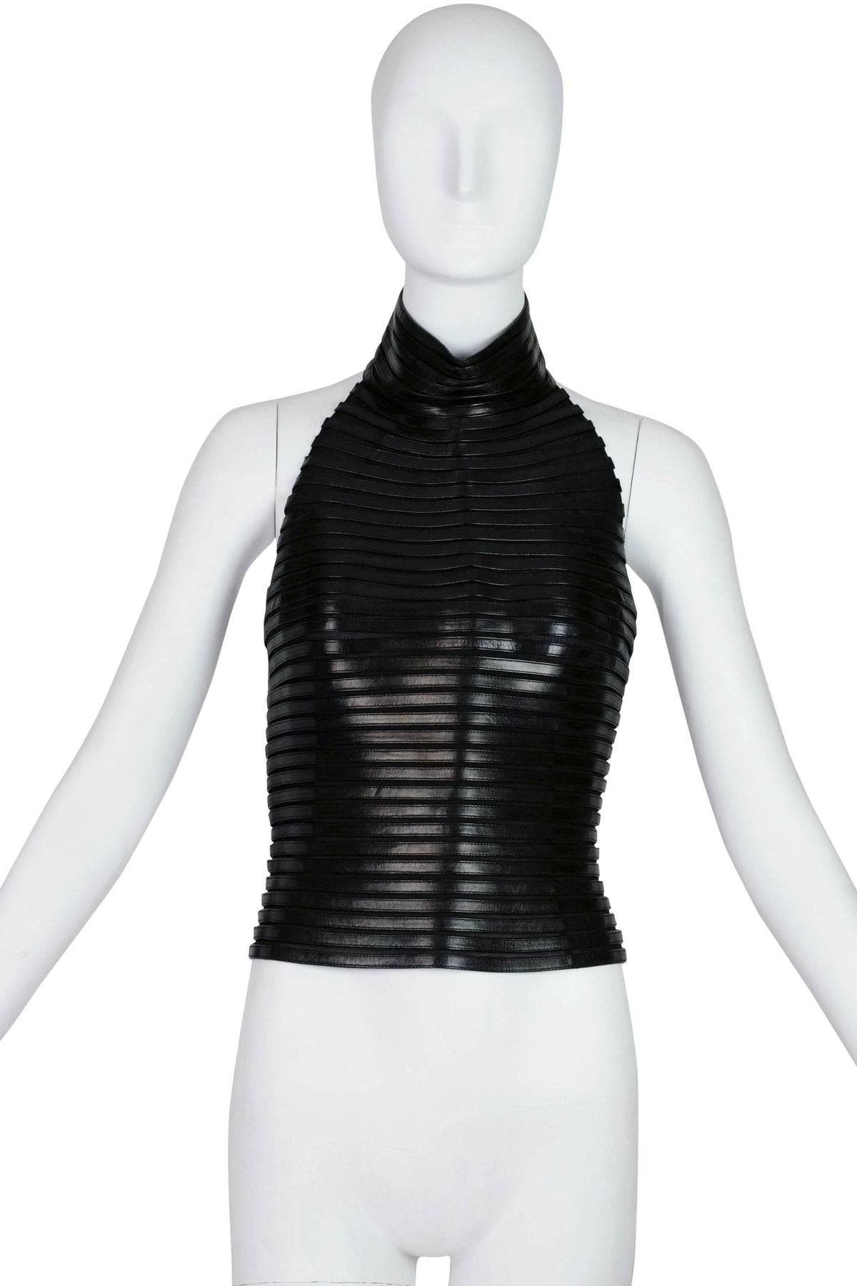 Jean Claude Jitrois Black Stretch Leather Mock Neck Sleeveless Top French Size M