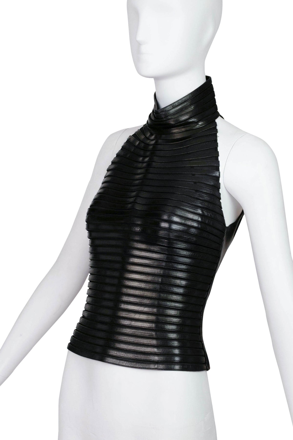 Jean Claude Jitrois Black Stretch Leather Mock Neck Sleeveless Top French Size M