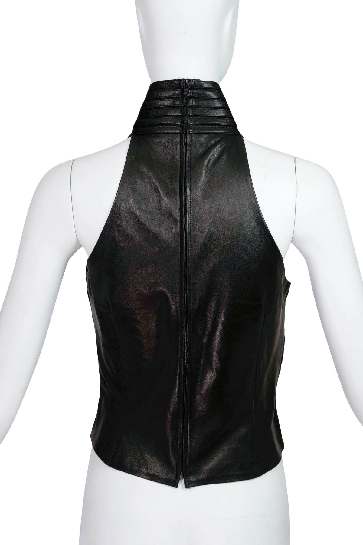 Jean Claude Jitrois Black Stretch Leather Mock Neck Sleeveless Top French Size M