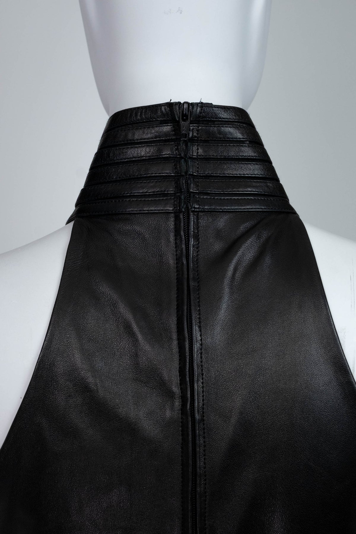 Jean Claude Jitrois Black Stretch Leather Mock Neck Sleeveless Top French Size M