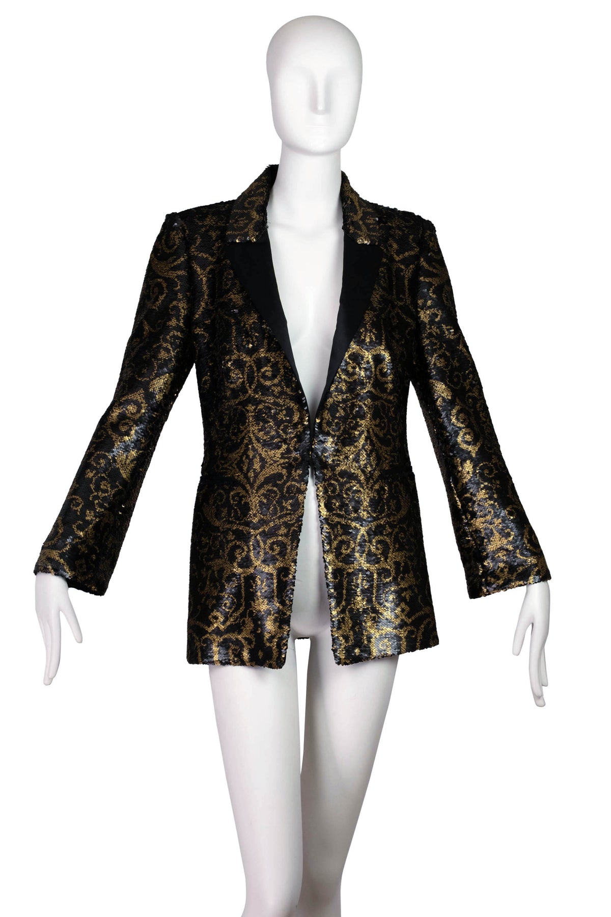 Roberto Cavalli Bronze and Black Sequins Hook Front Jacket Size 44/8