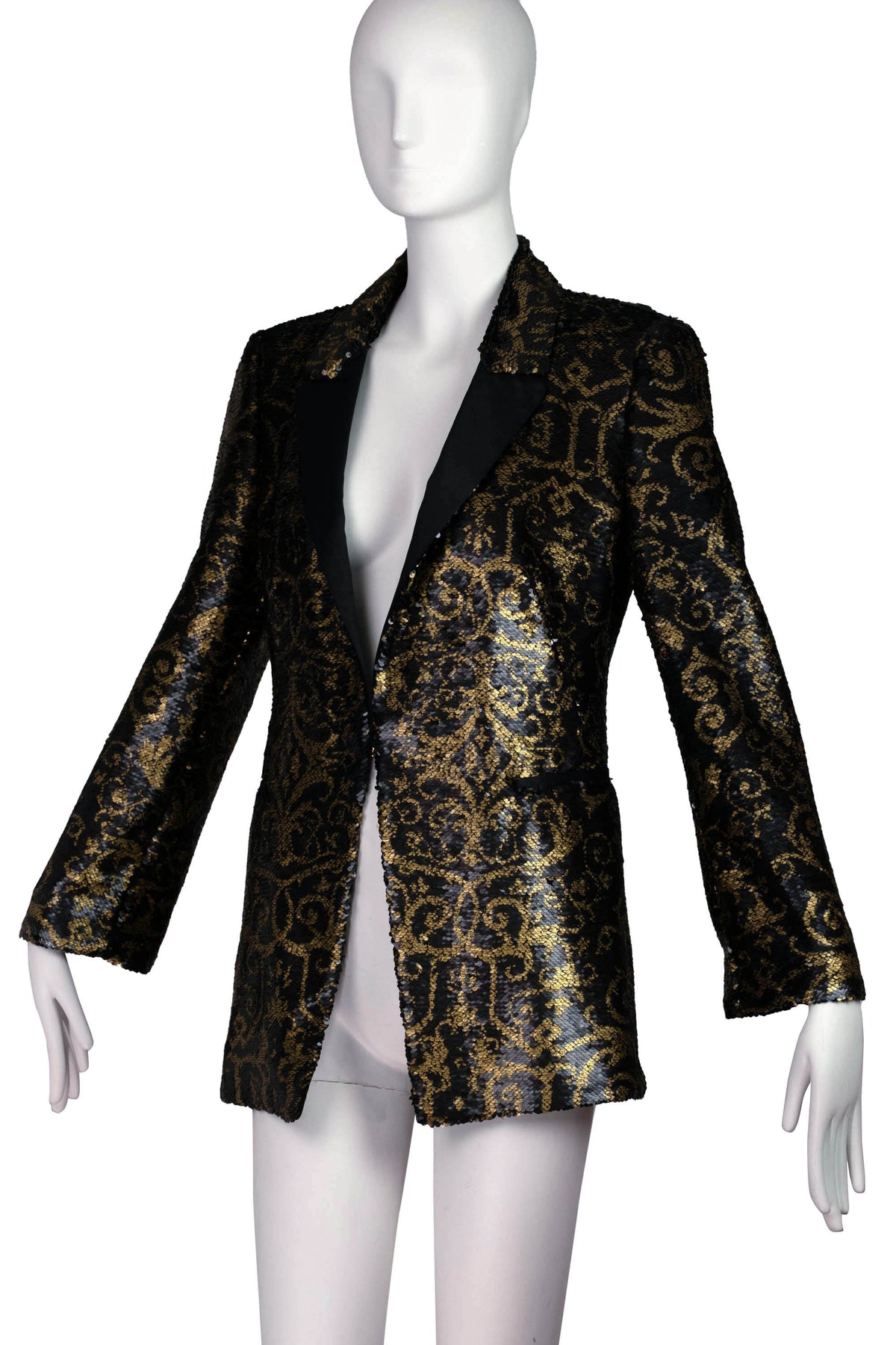 Roberto Cavalli Bronze and Black Sequins Hook Front Jacket Size 44/8