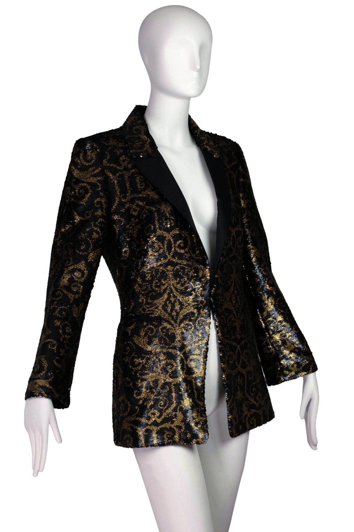 Roberto Cavalli Bronze and Black Sequins Hook Front Jacket Size 44/8