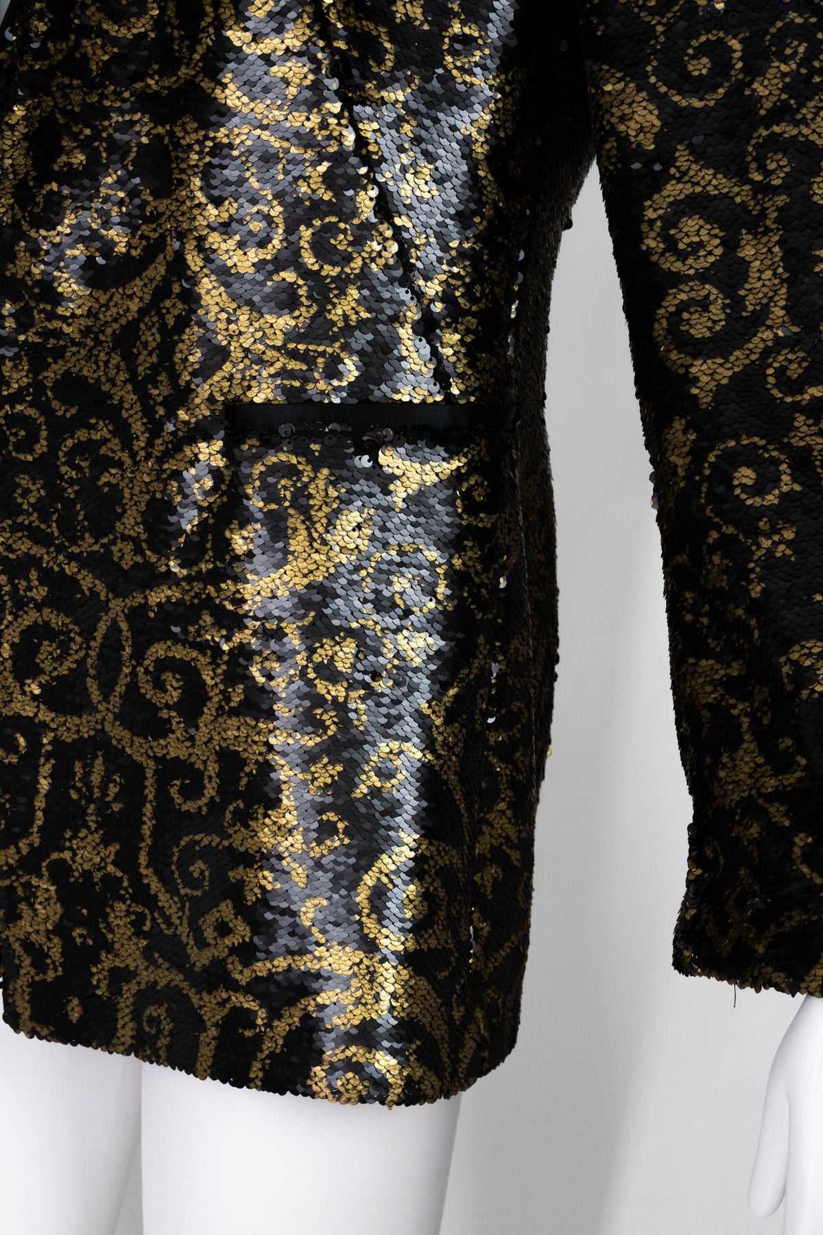 Roberto Cavalli Bronze and Black Sequins Hook Front Jacket Size 44/8