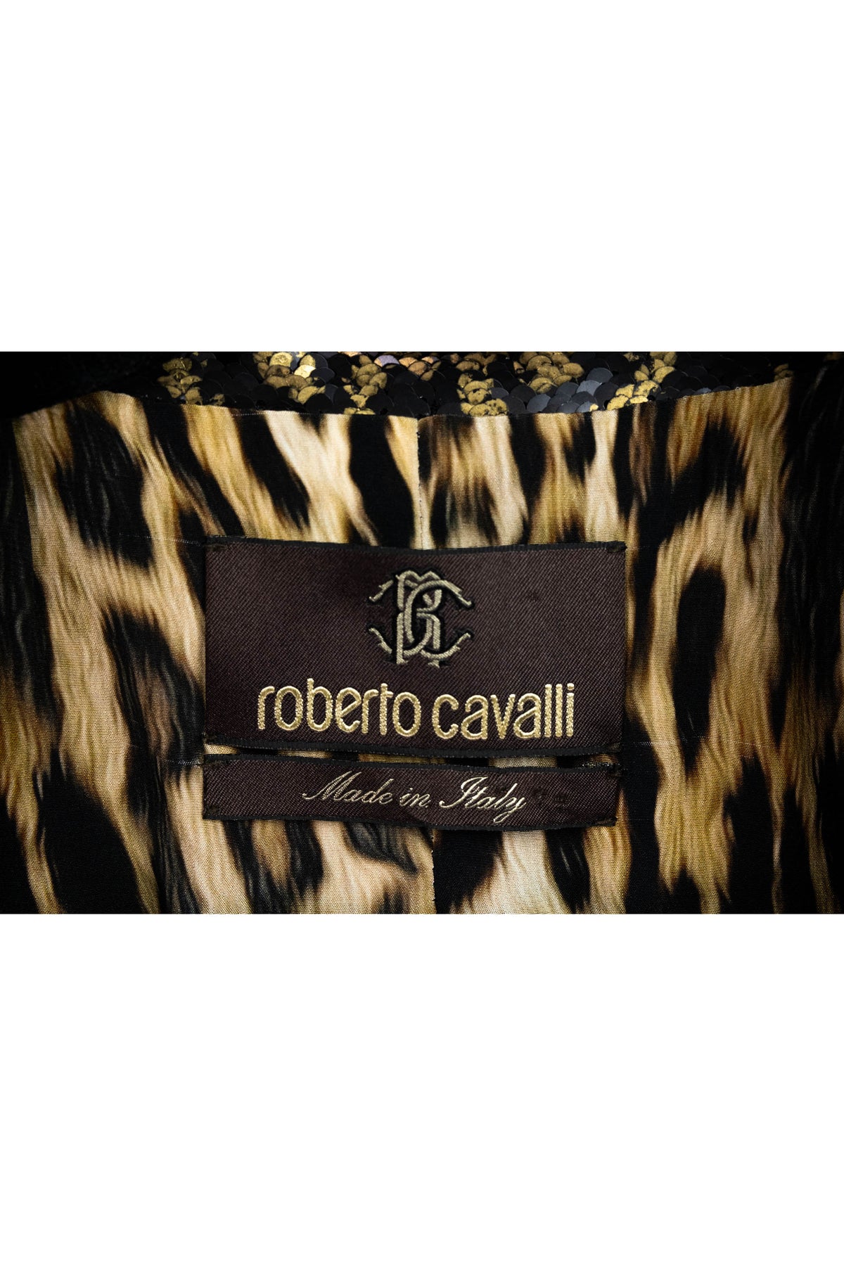 Roberto Cavalli Bronze and Black Sequins Hook Front Jacket Size 44/8