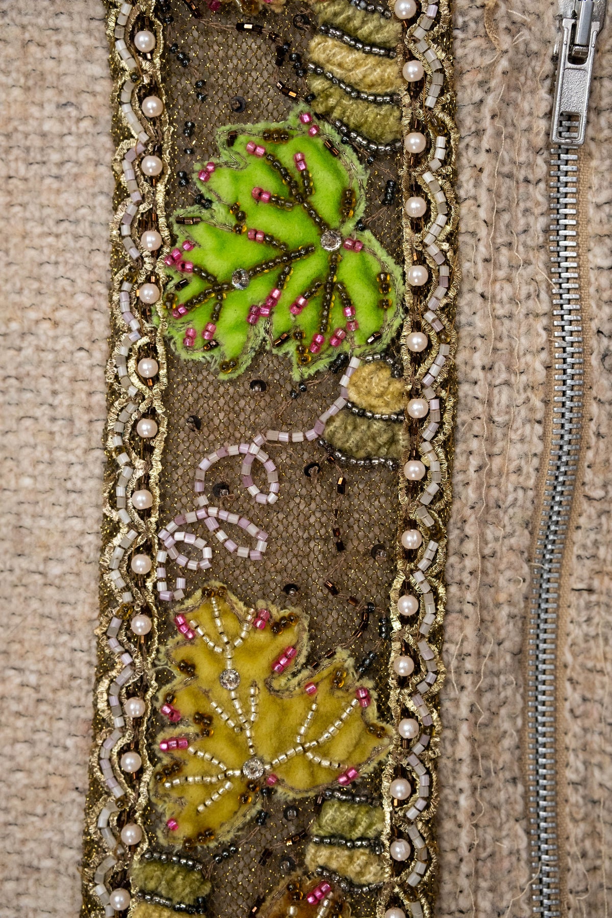 Blumarine Beige Fur Neck Jacket with Floral Embellishment Size 46