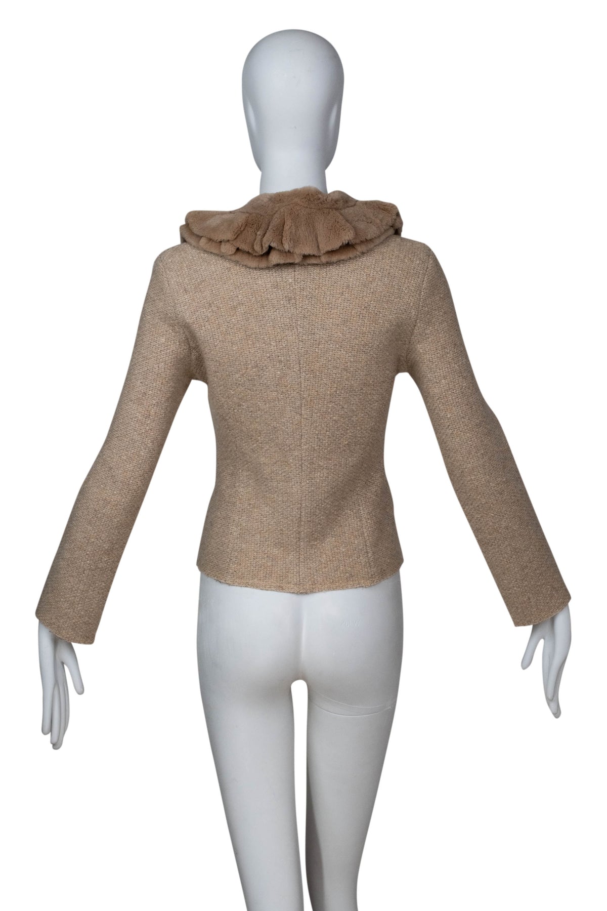 Blumarine Beige Fur Neck Jacket with Floral Embellishment Size 46