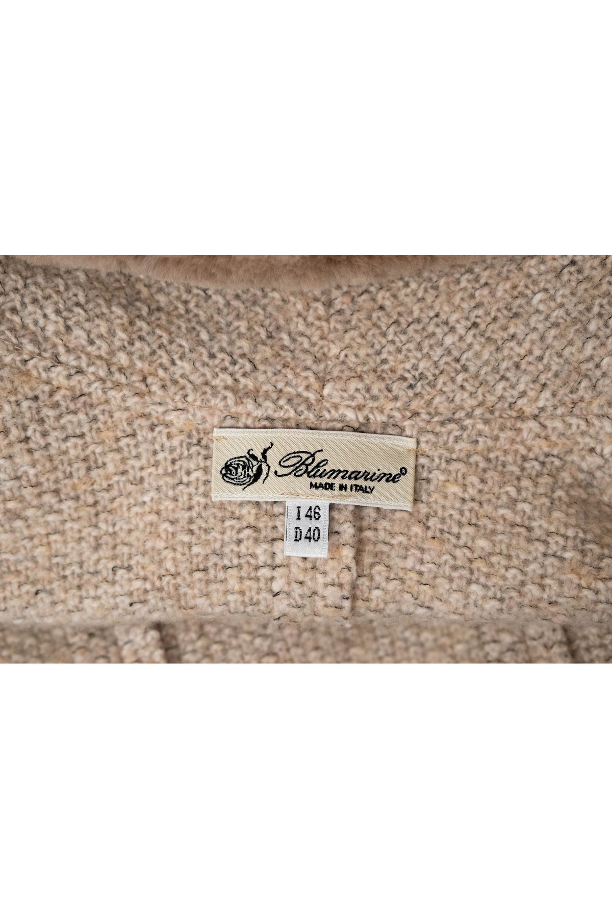 Blumarine Beige Fur Neck Jacket with Floral Embellishment Size 46