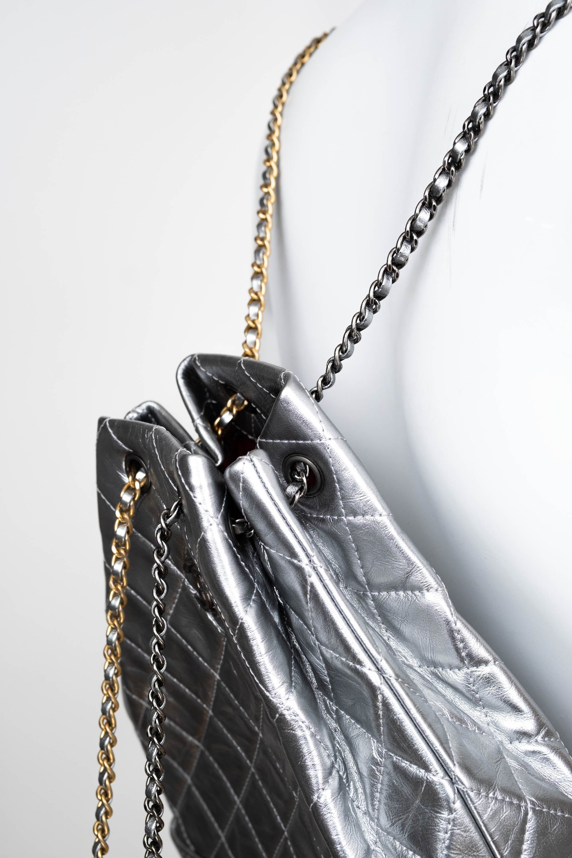 chanel gabrielle backpack mini Chanel Silver Gabrielle Backpack Multitone Chain
