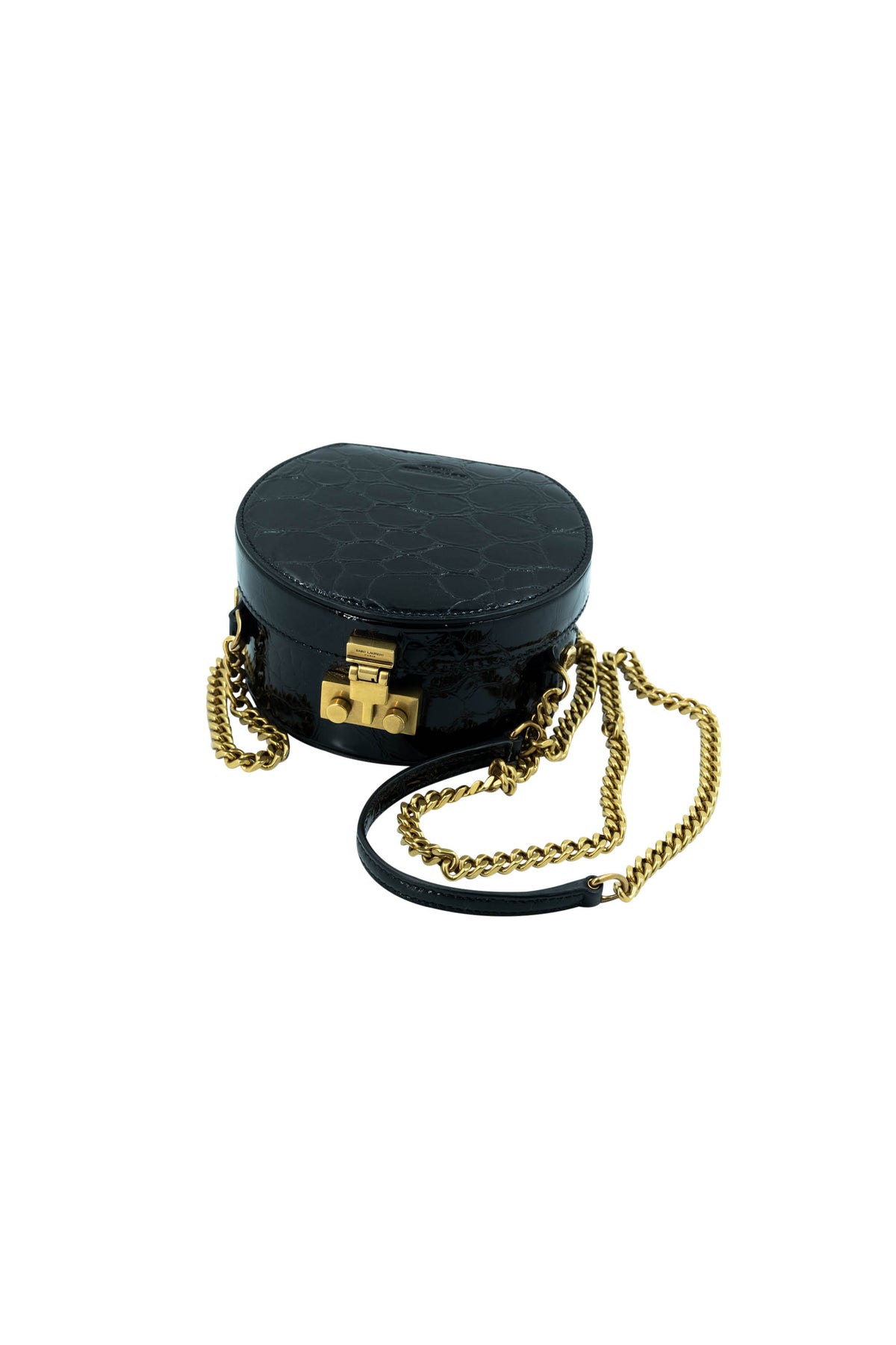 Saint Laurent Black Mini Mica Hat Box Purse