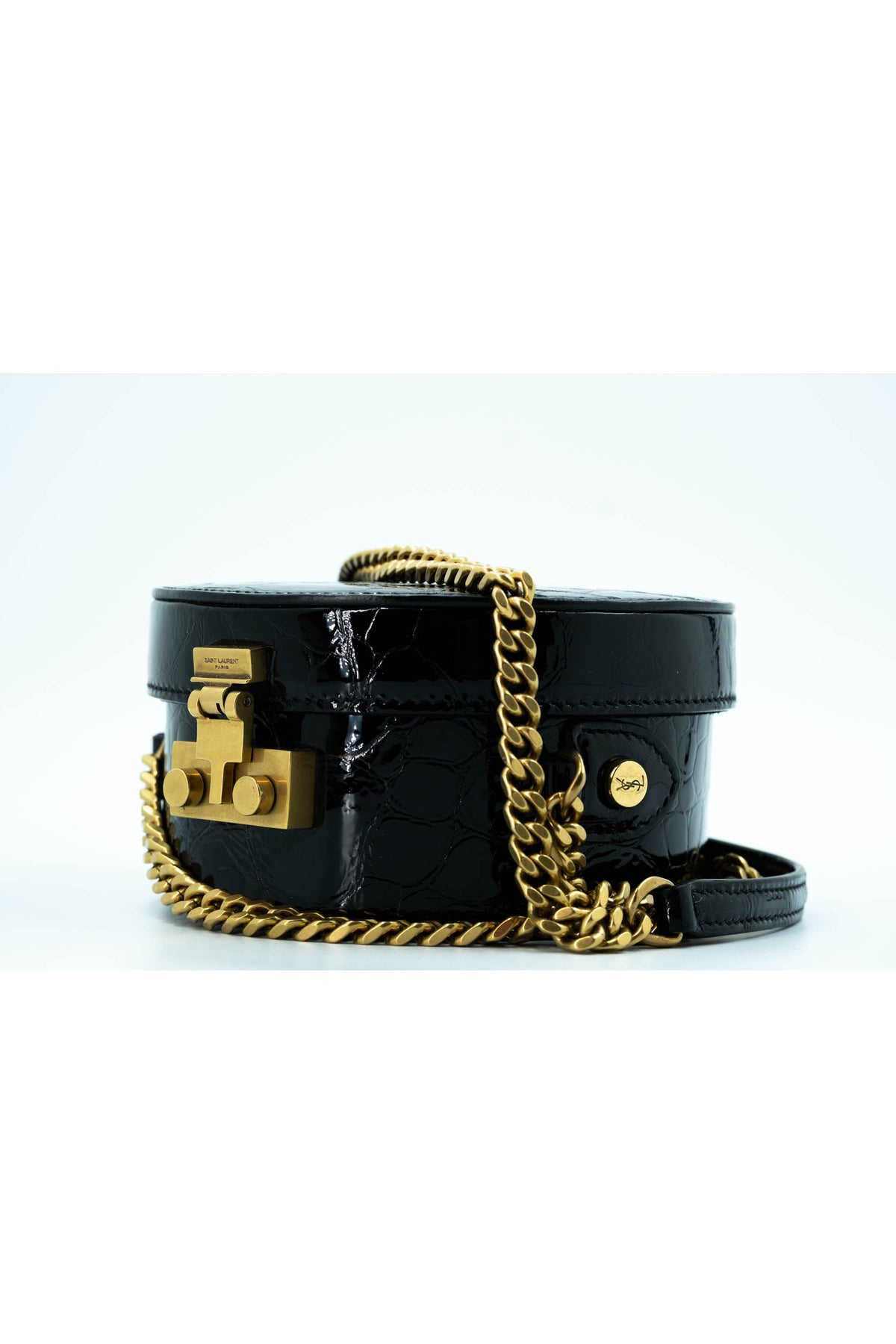 Saint Laurent Black Mini Mica Hat Box Purse