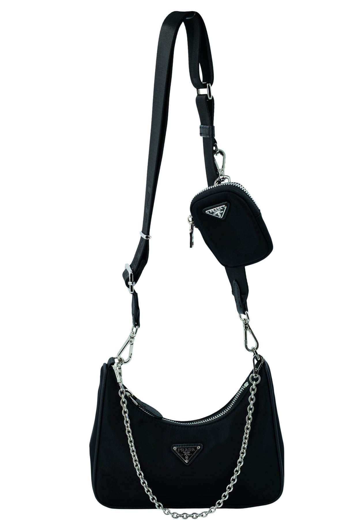 Prada Re-Edition Black Nylon Shoulder Bag With Pouch
