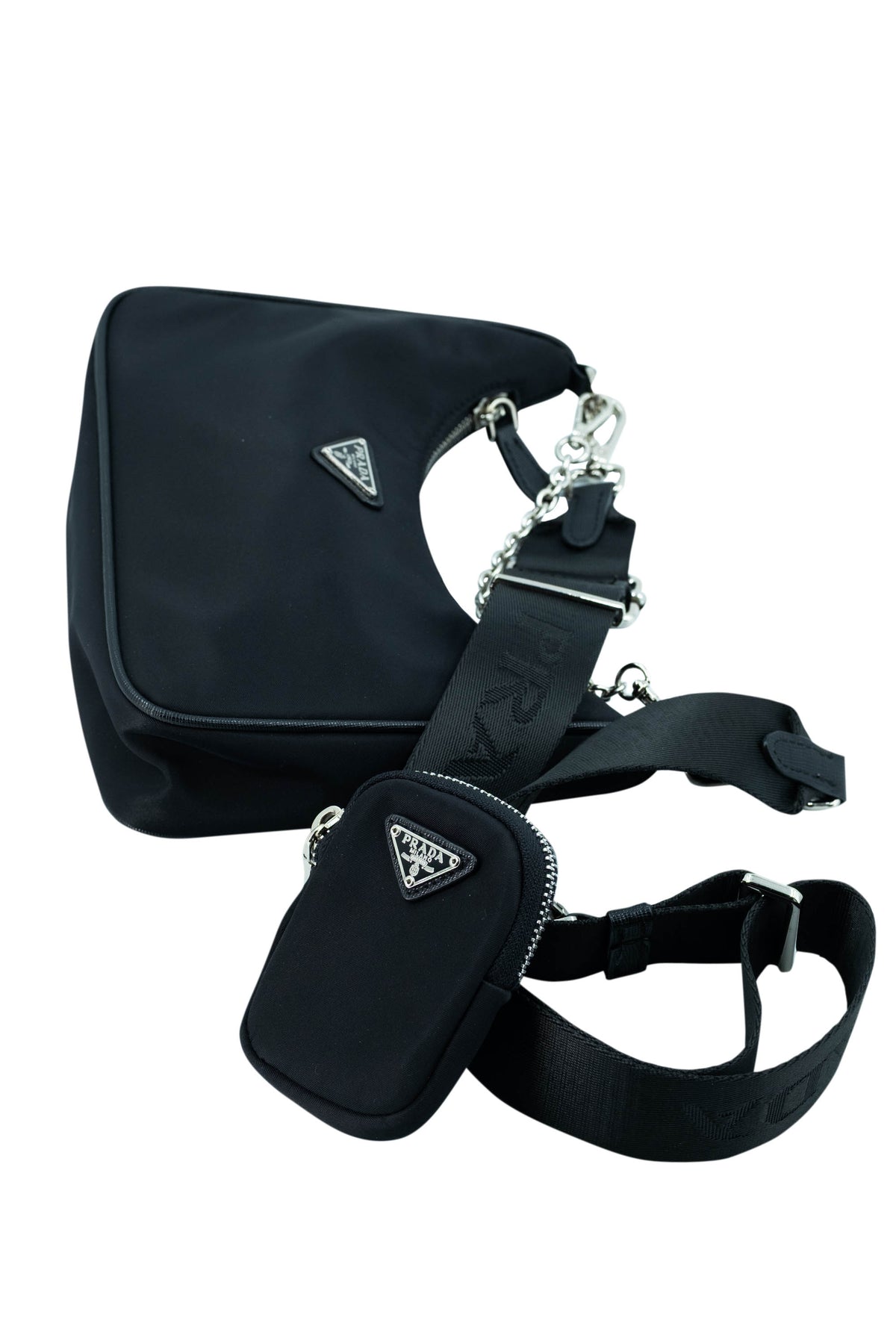 Prada Re-Edition Black Nylon Shoulder Bag With Pouch
