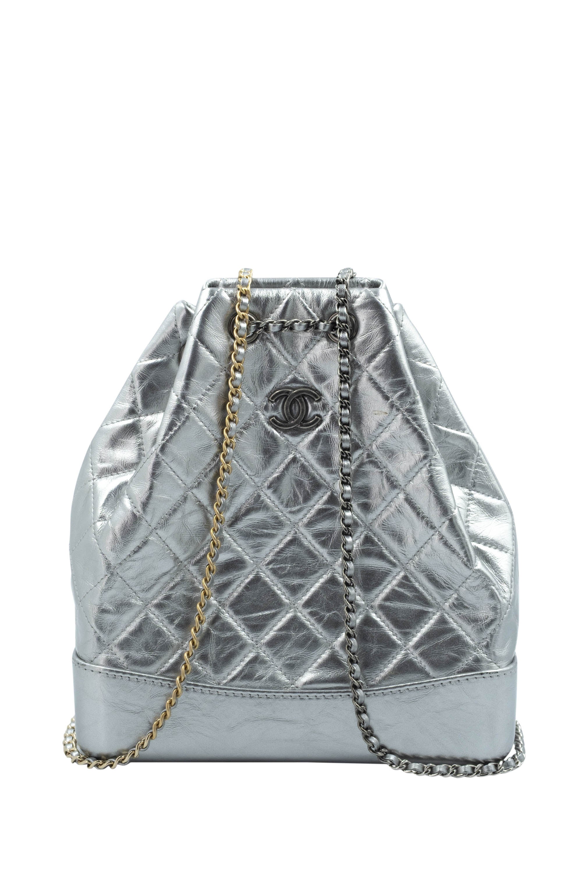 chanel gabrielle leather backpack Chanel Silver Gabrielle Backpack Multitone Chain