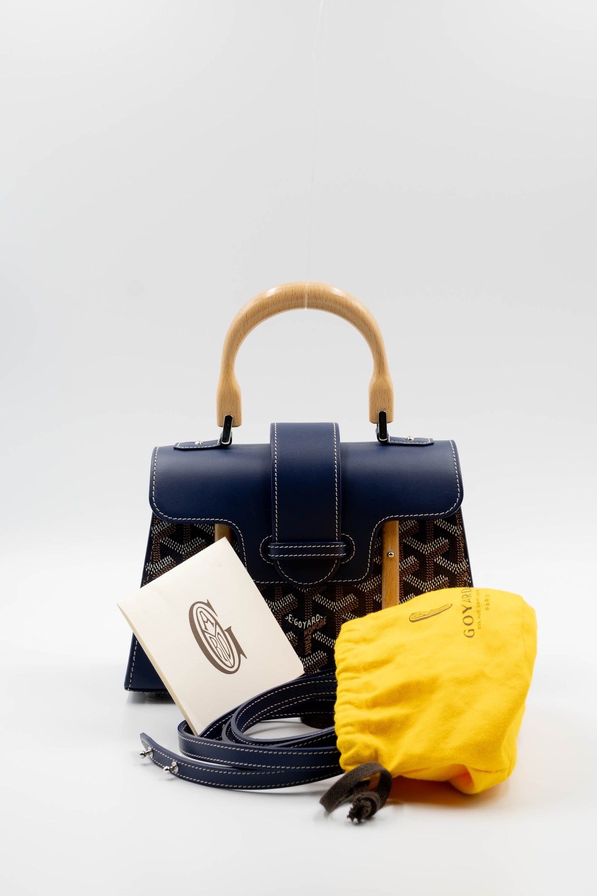 Goyard Navy Mini Saigon Structured Top Handle Purse 2024