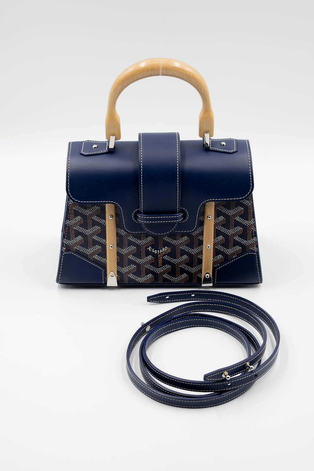 Goyard Navy Mini Saigon Structured Top Handle Purse 2024