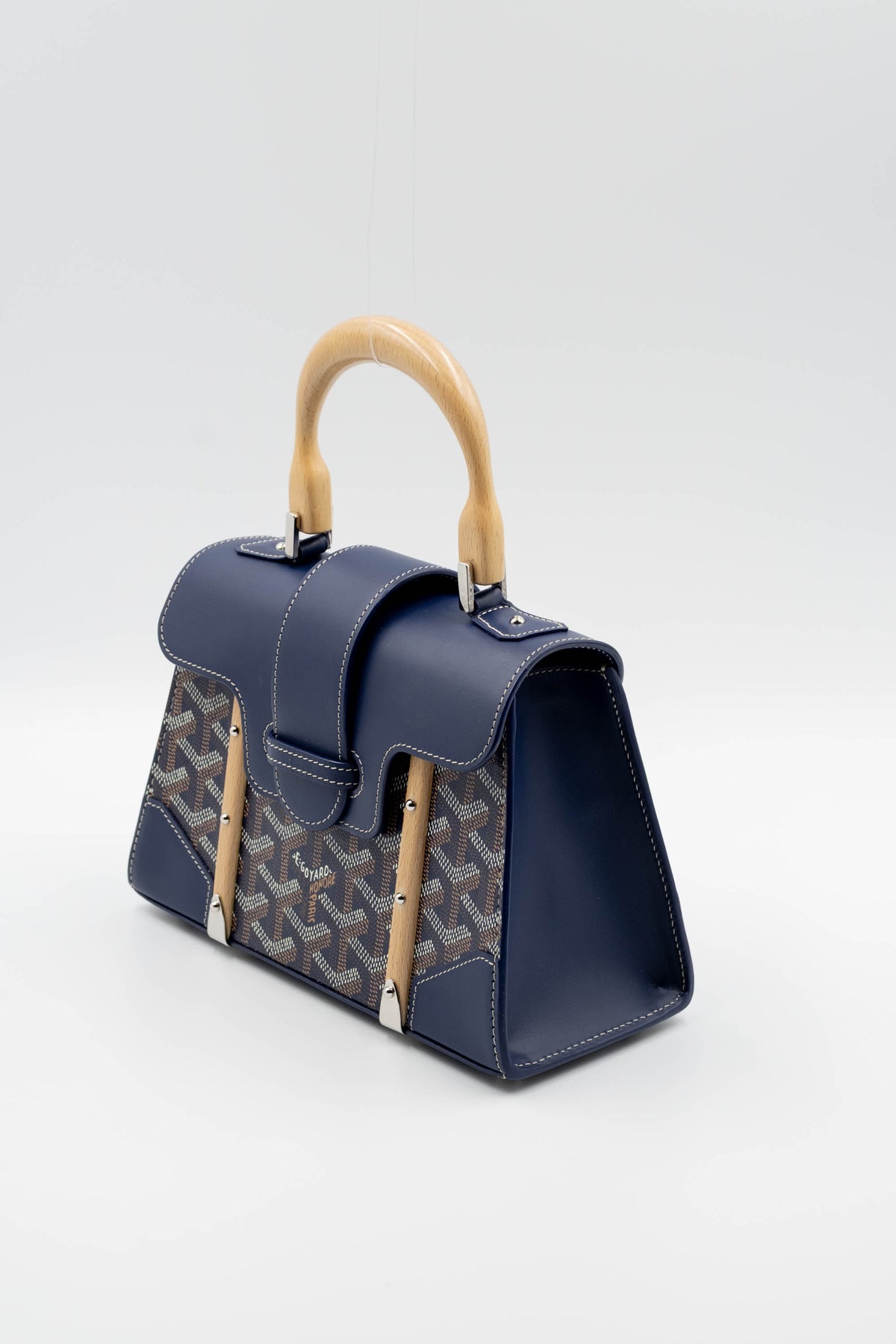 Goyard Navy Mini Saigon Structured Top Handle Purse 2024