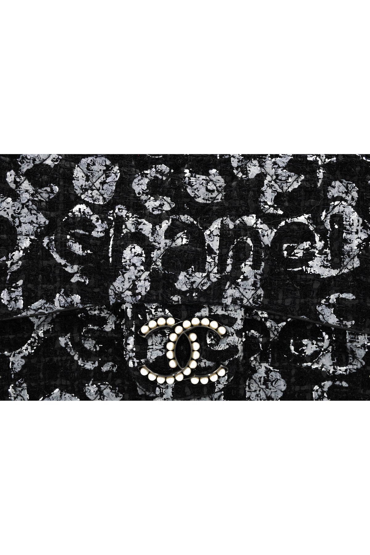 Chanel Black and Silver Tweed Westminster Pearl Chain Purse S/S 2015