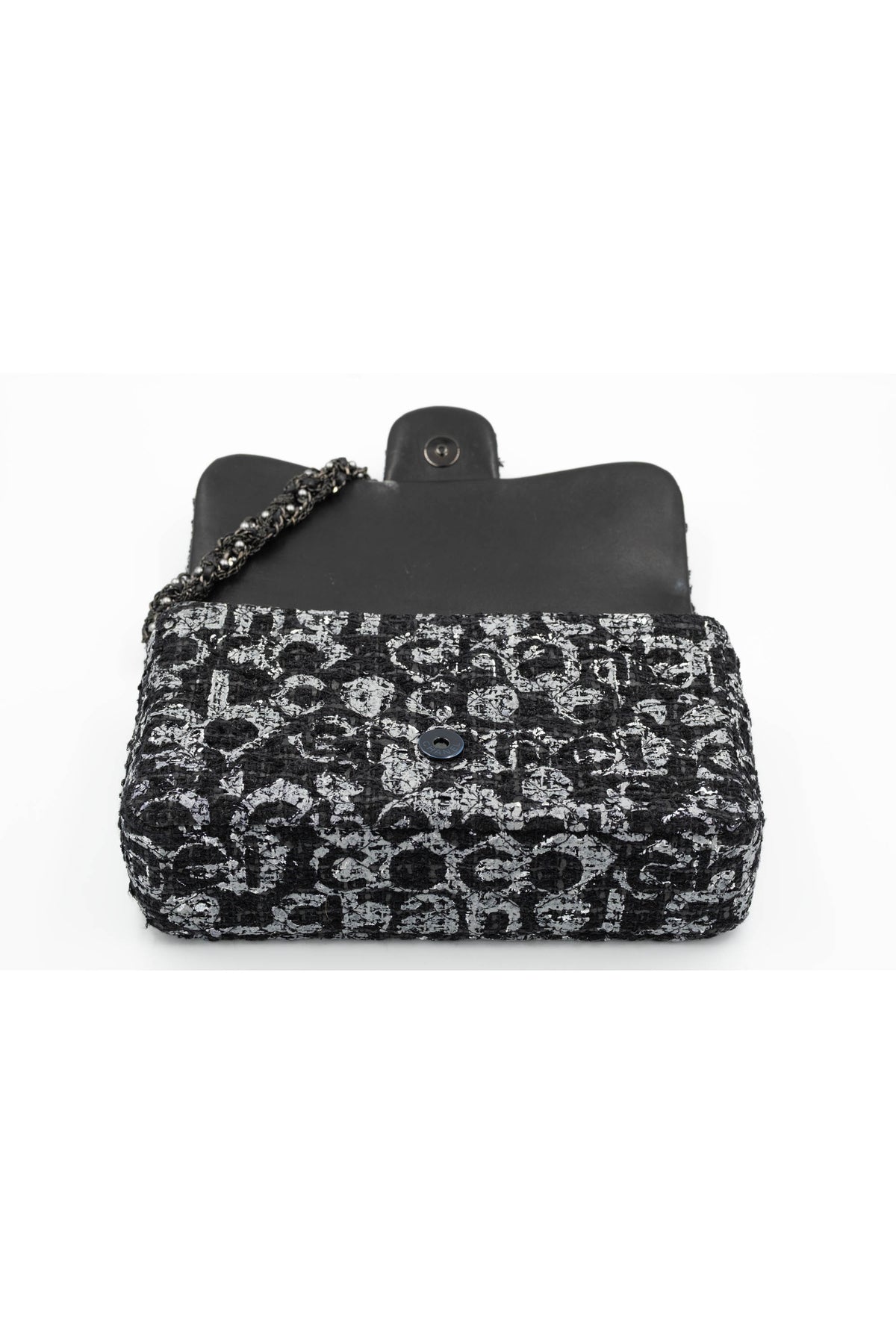 Chanel Black and Silver Tweed Westminster Pearl Chain Purse S/S 2015