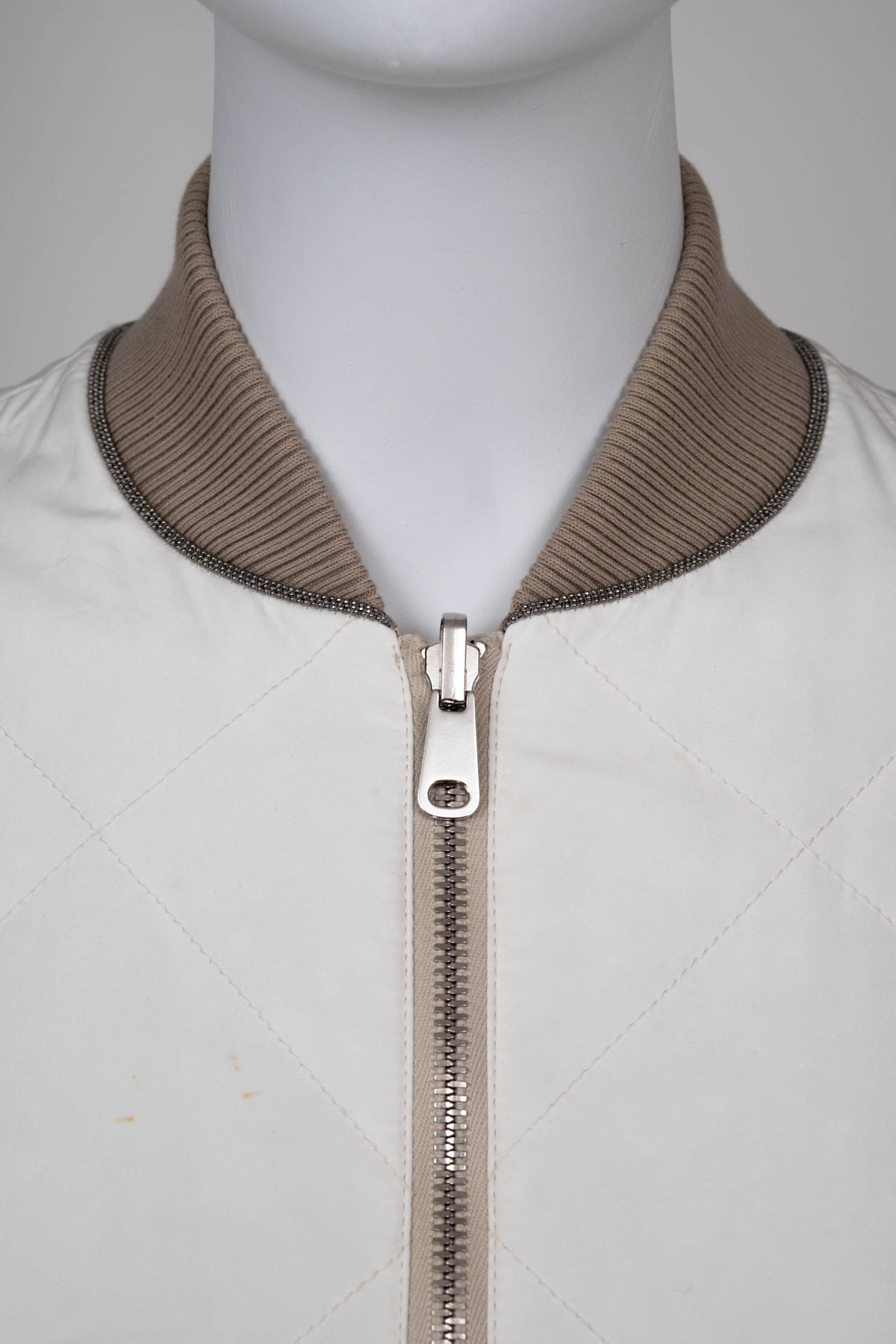 Brunello Cucinelli White Beige Reversible Quilted Bomber Jacket Size 38