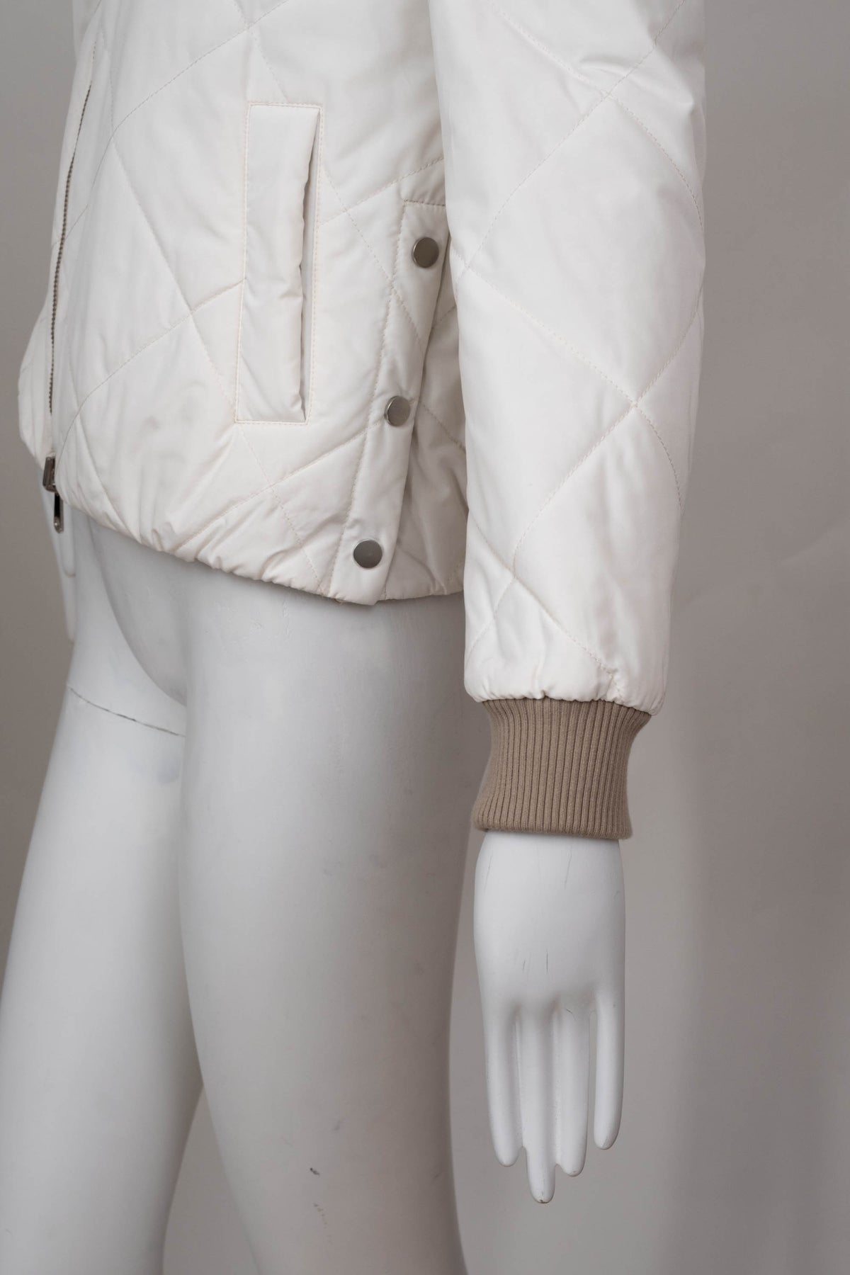 Brunello Cucinelli White Beige Reversible Quilted Bomber Jacket Size 38