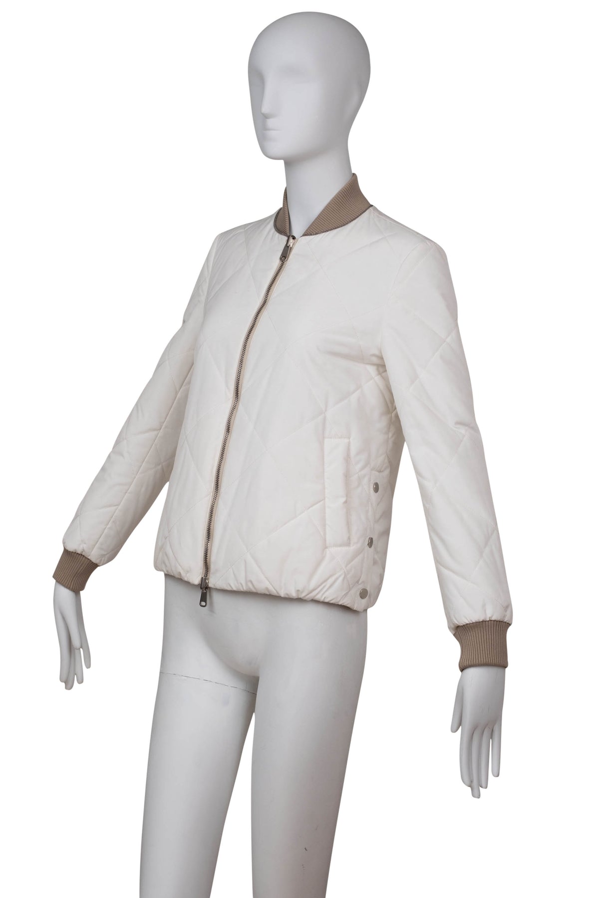 Brunello Cucinelli White Beige Reversible Quilted Bomber Jacket Size 38