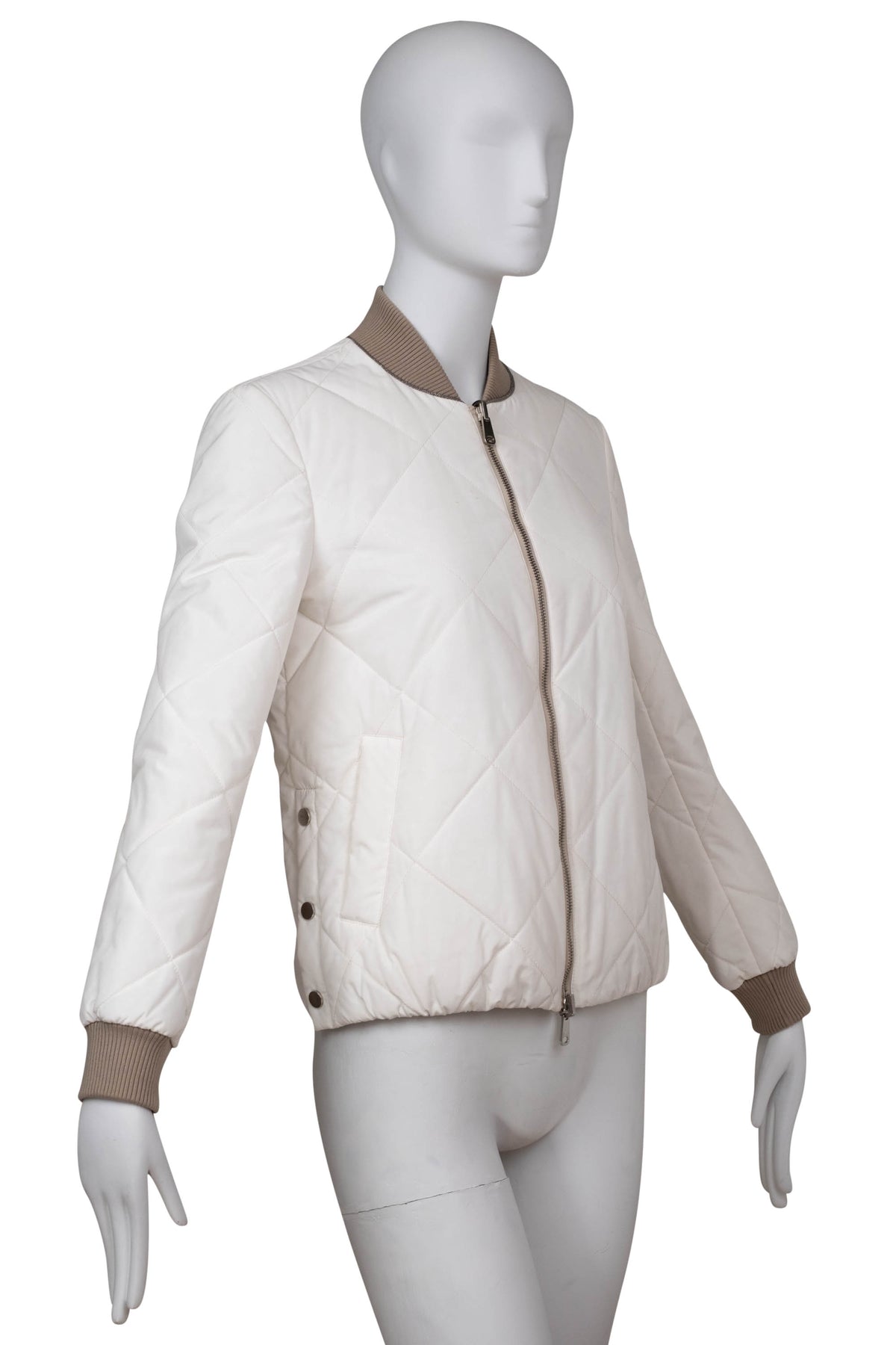 Brunello Cucinelli White Beige Reversible Quilted Bomber Jacket Size 38