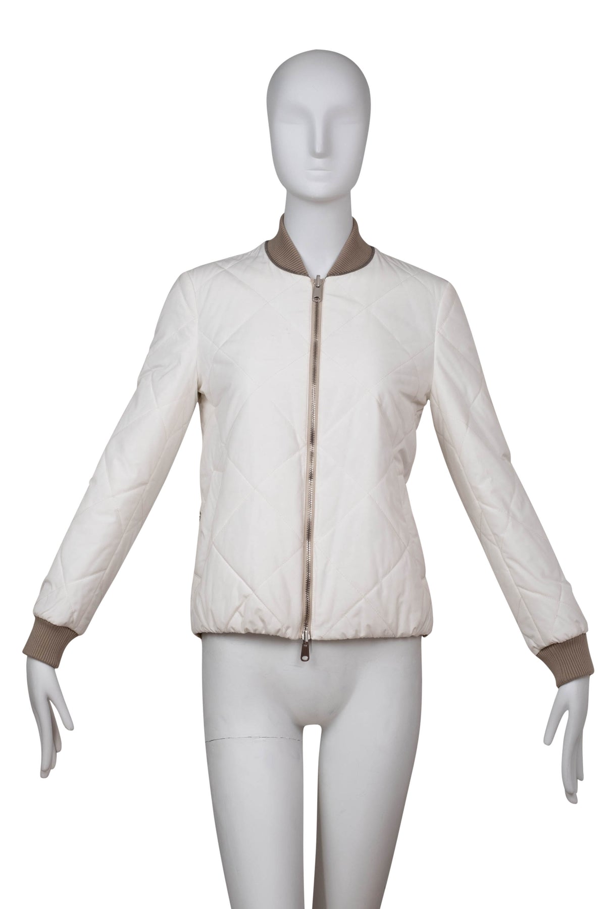 Brunello Cucinelli White Beige Reversible Quilted Bomber Jacket Size 38
