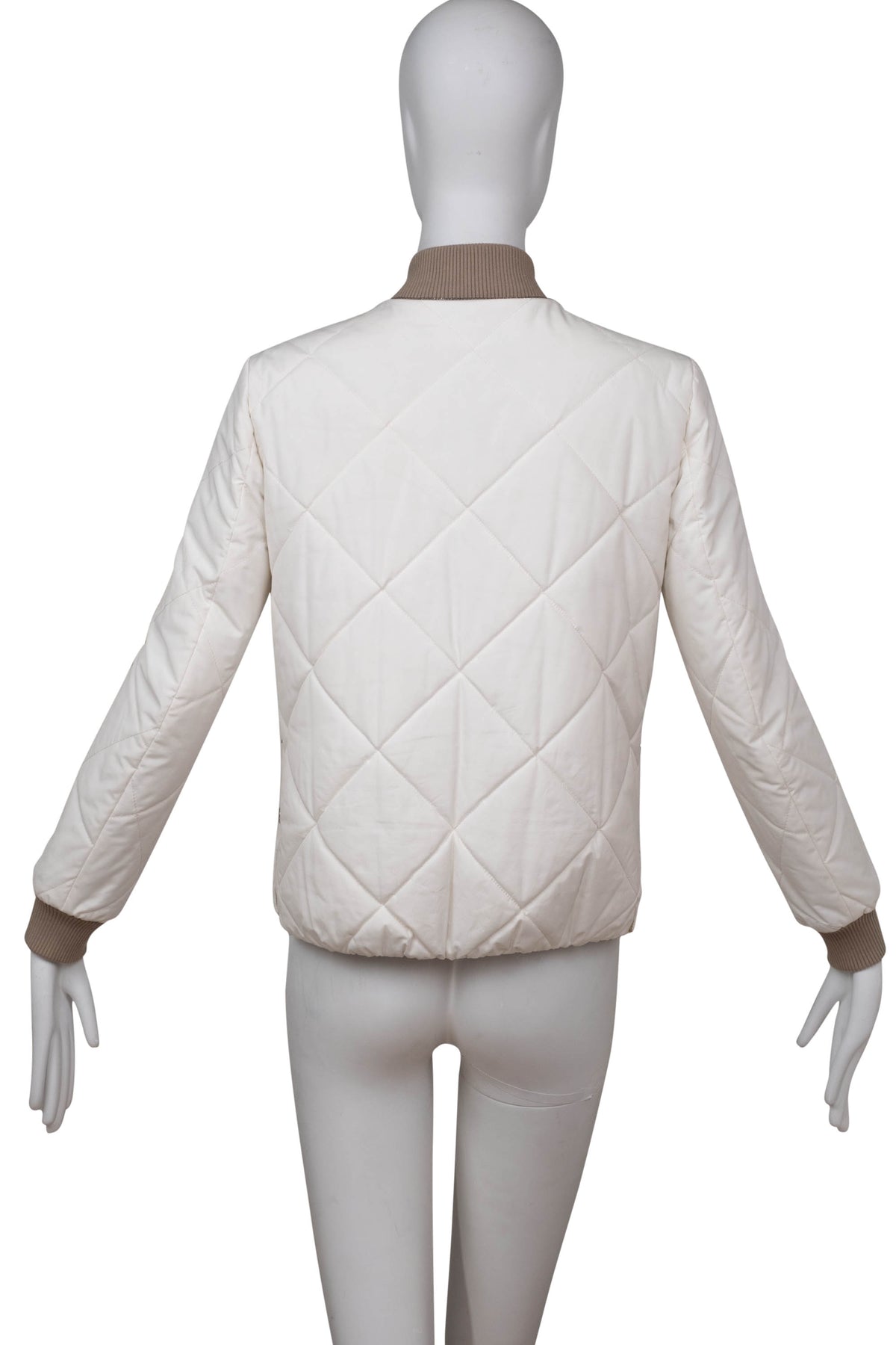 Brunello Cucinelli White Beige Reversible Quilted Bomber Jacket Size 38