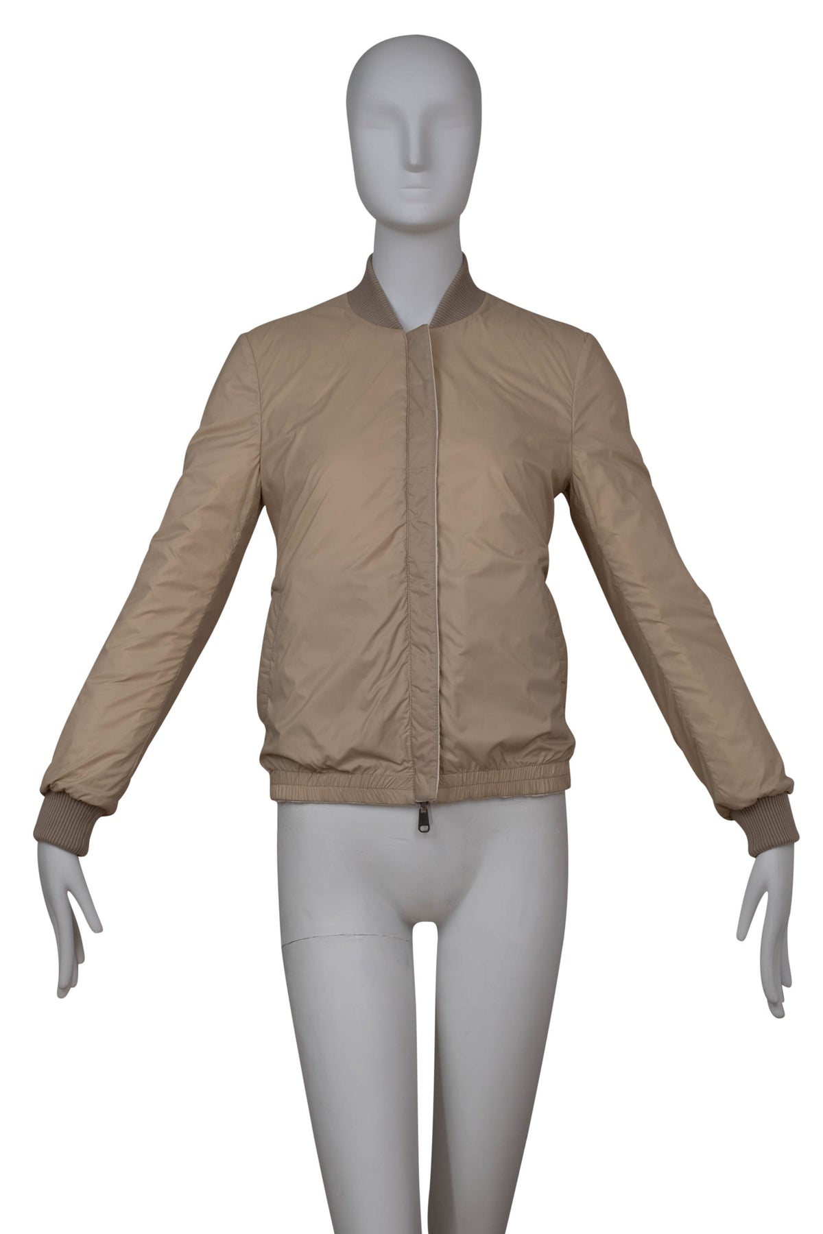 Brunello Cucinelli White Beige Reversible Quilted Bomber Jacket Size 38