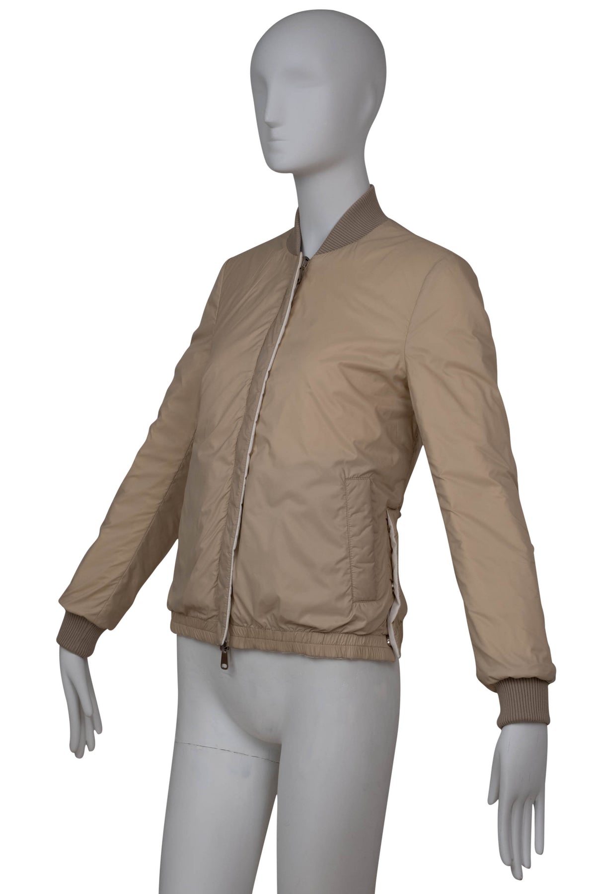 Brunello Cucinelli White Beige Reversible Quilted Bomber Jacket Size 38
