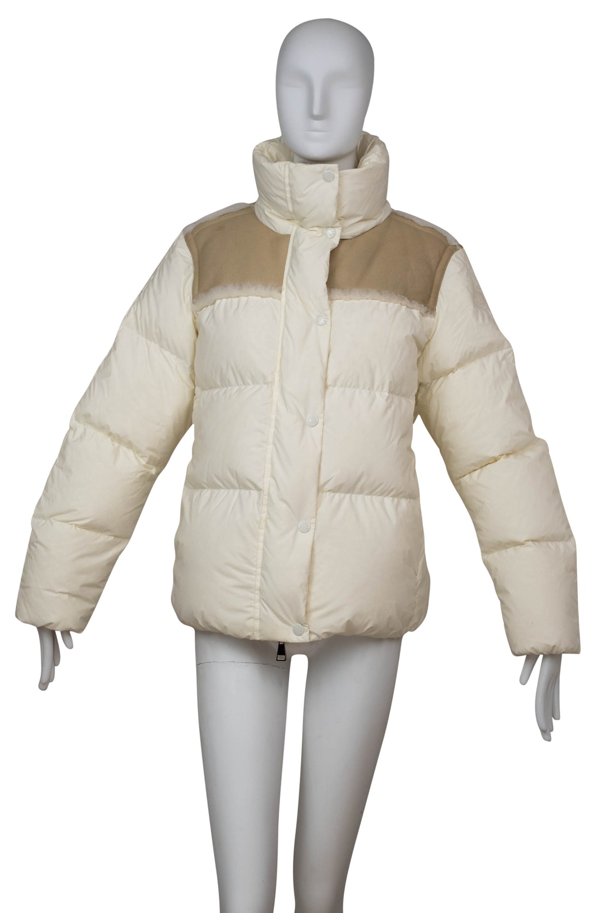 Monlcer White and Beige Leather Shoulder Jacket Size 2