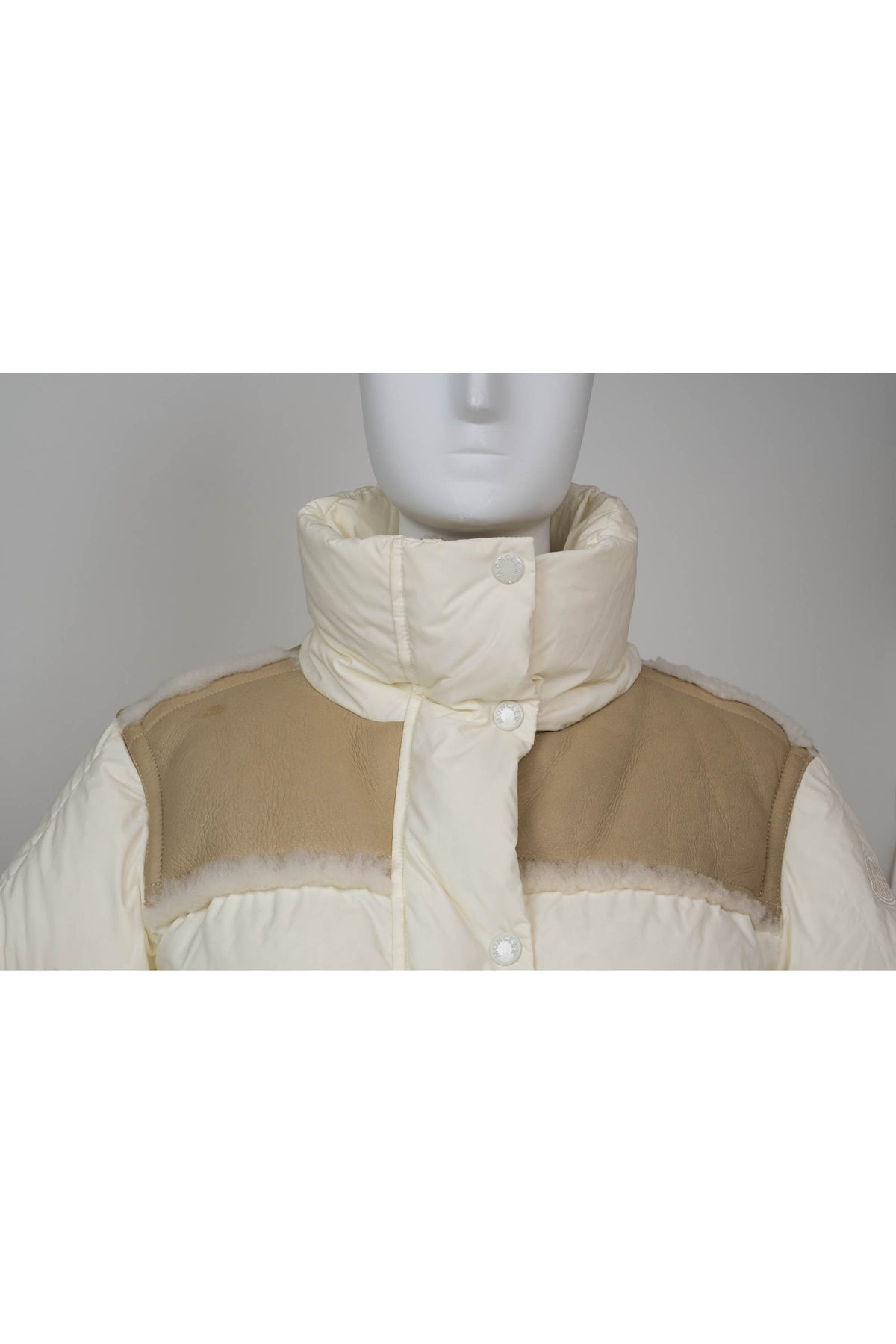 Monlcer White and Beige Leather Shoulder Jacket Size 2