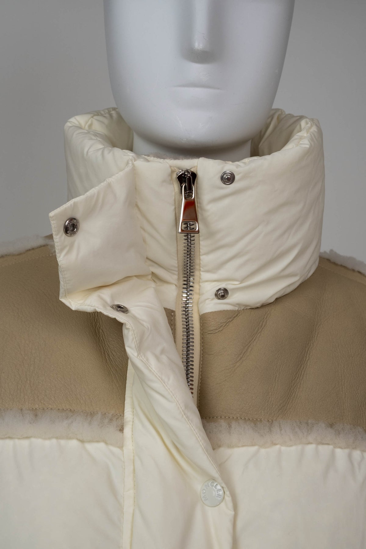 Monlcer White and Beige Leather Shoulder Jacket Size 2