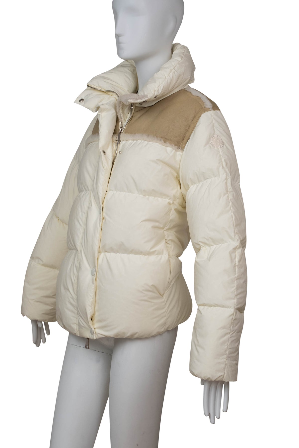 Monlcer White and Beige Leather Shoulder Jacket Size 2