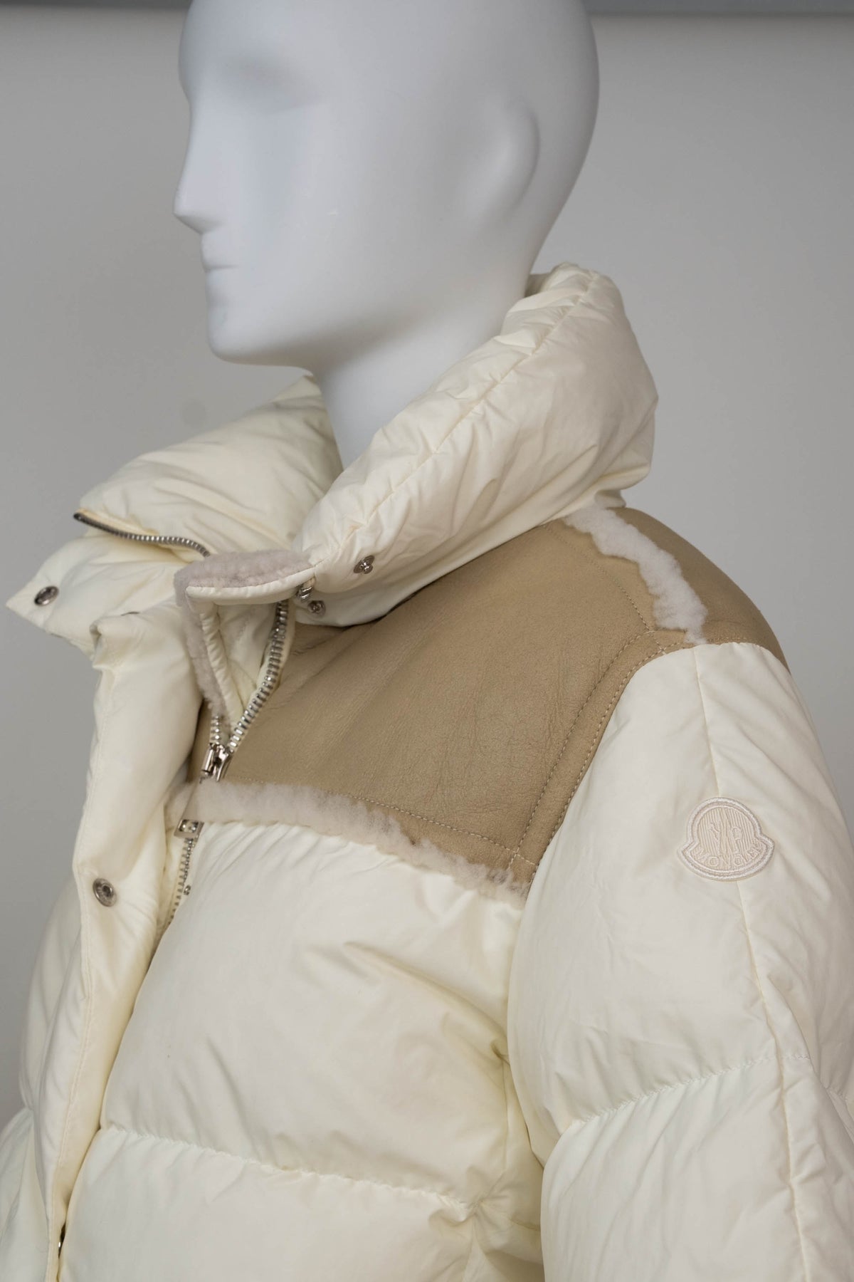 Monlcer White and Beige Leather Shoulder Jacket Size 2