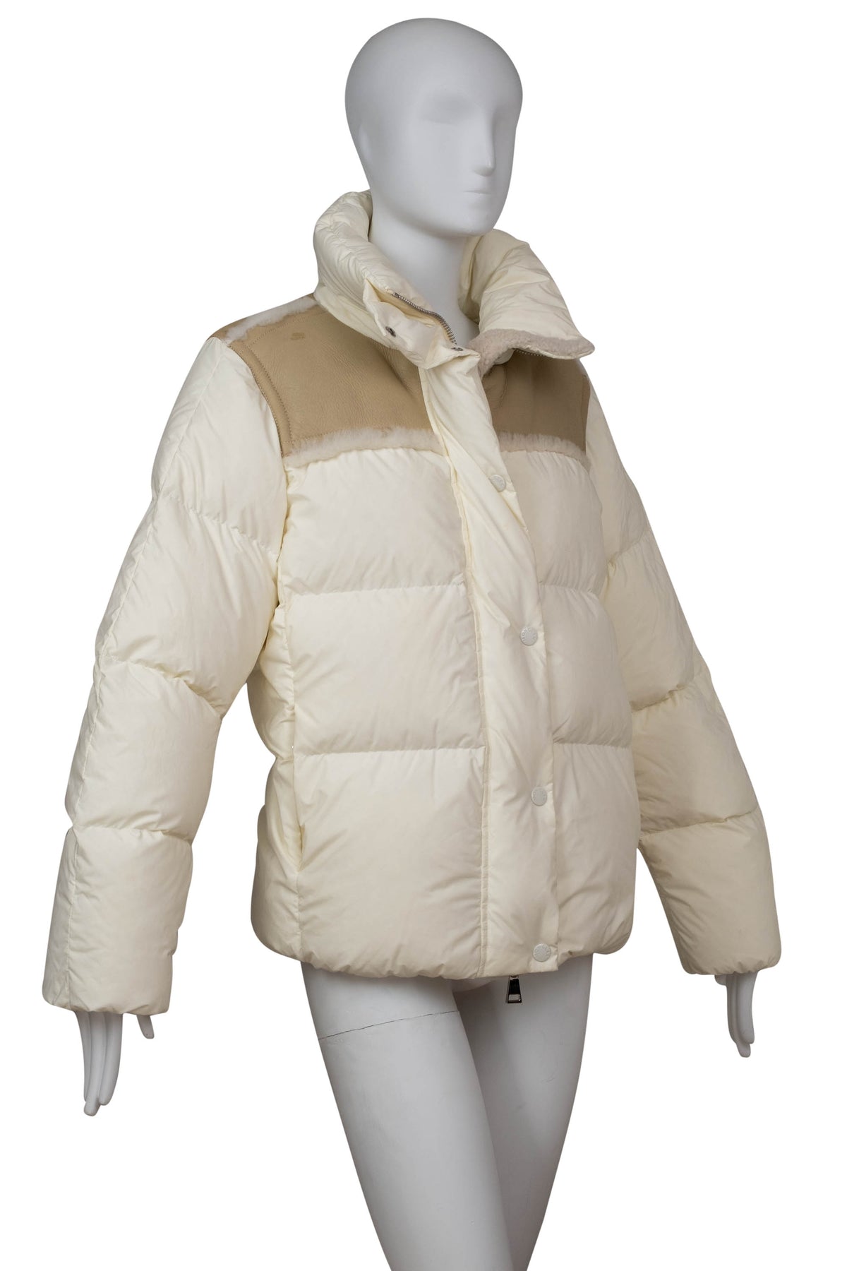 Monlcer White and Beige Leather Shoulder Jacket Size 2