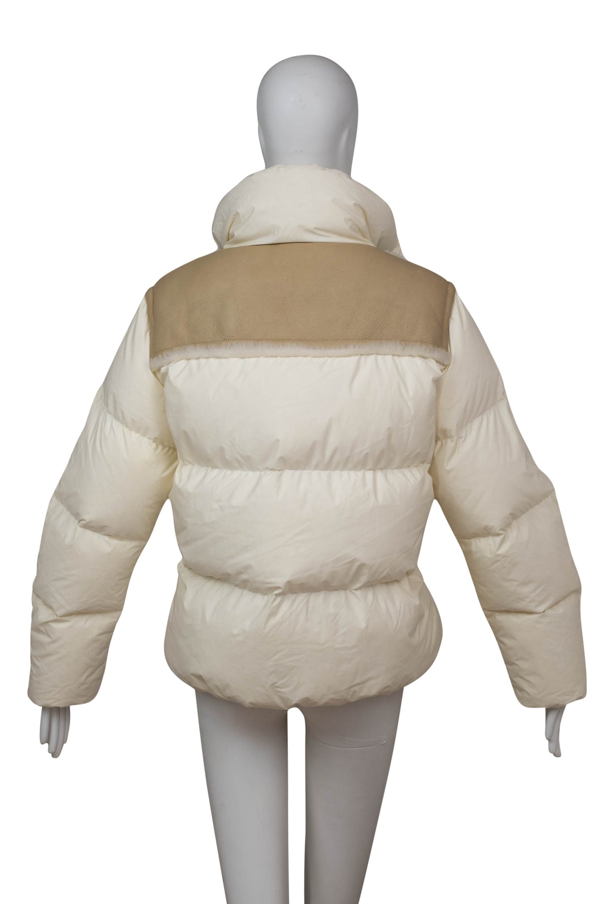 Monlcer White and Beige Leather Shoulder Jacket Size 2