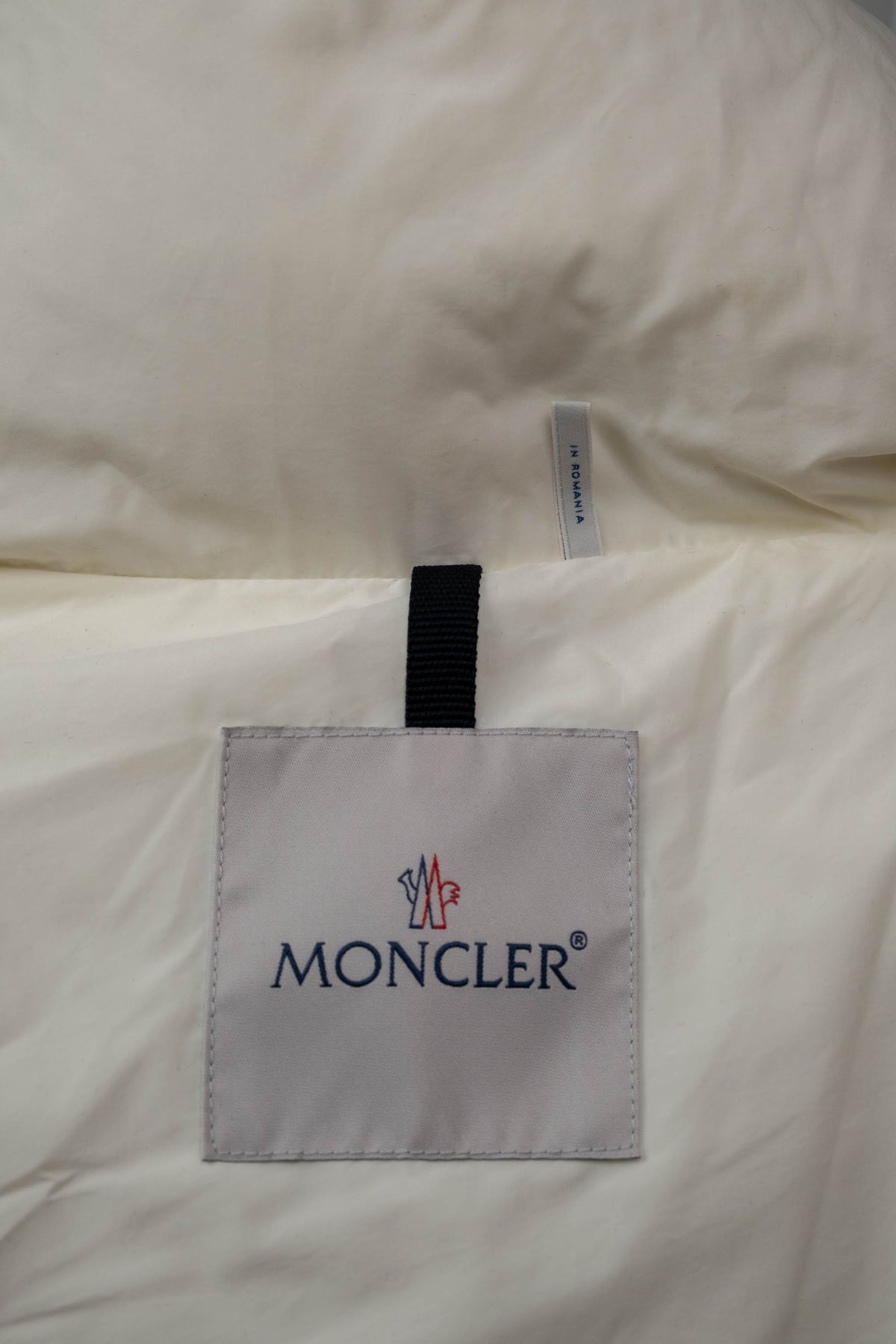 Monlcer White and Beige Leather Shoulder Jacket Size 2