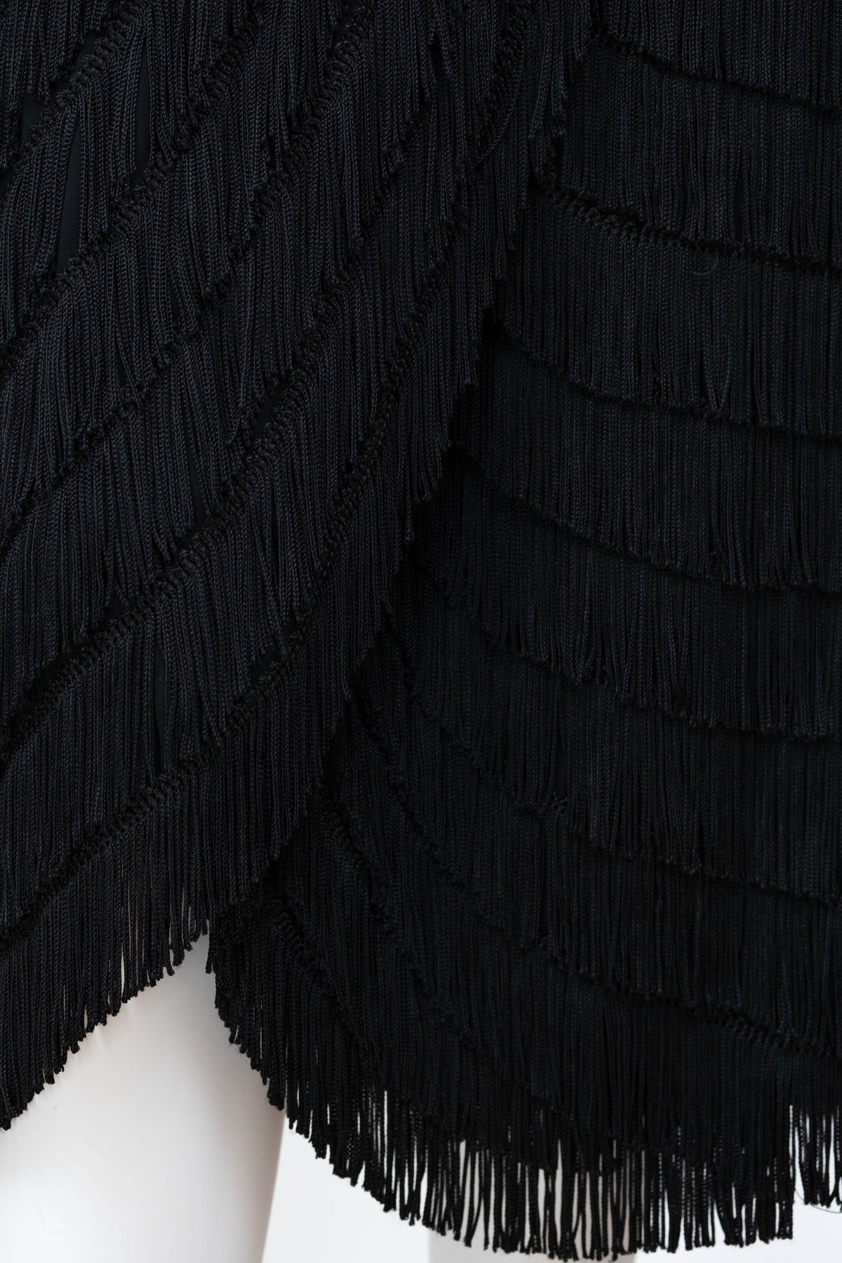 Patullo Jo Copeland Black Jersey Fringe Wiggle Cocktail Dress Size S 1950s-60s